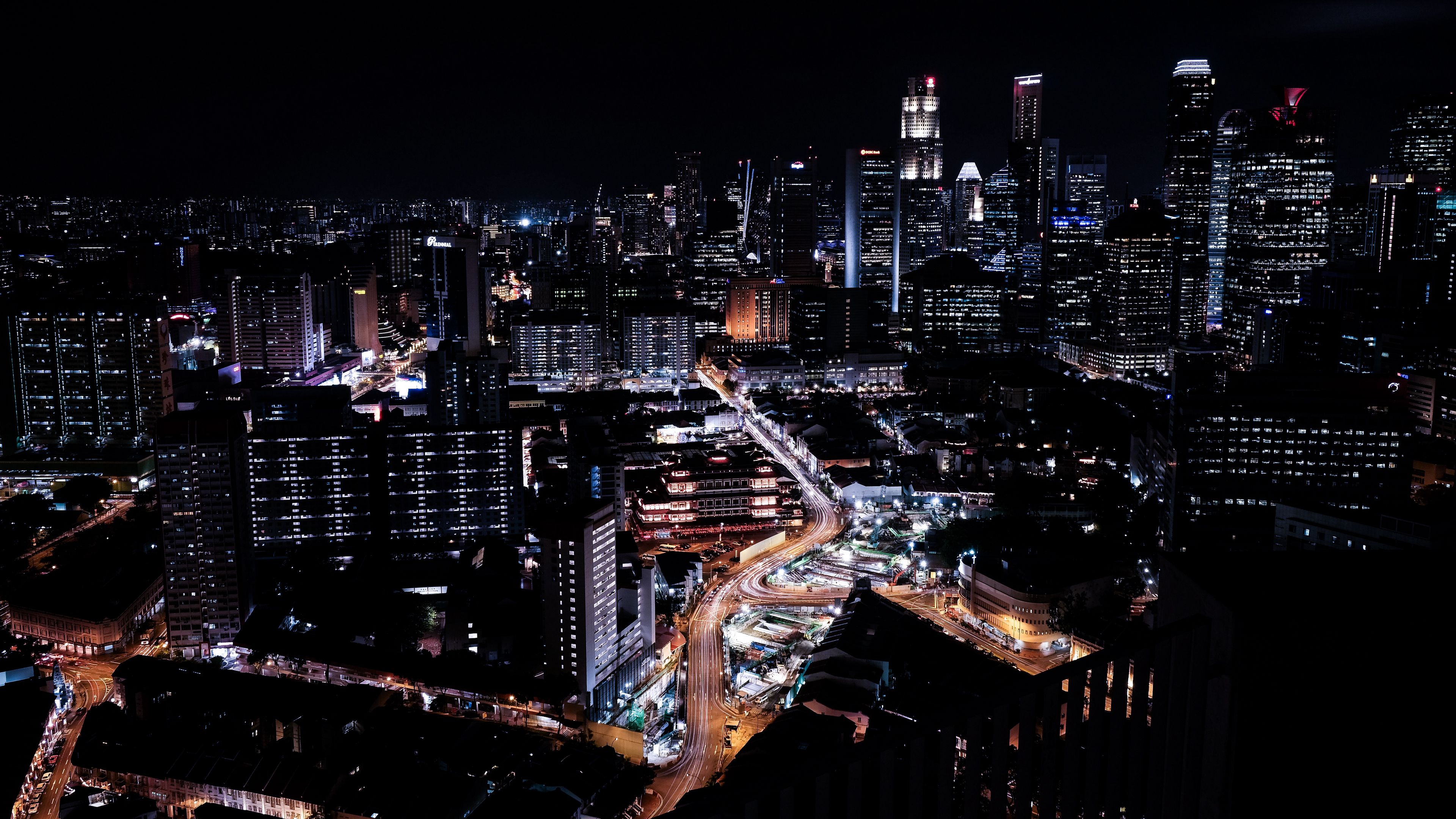 singapore, skyscrapers, night, night city, 4k, HD Wallpaper