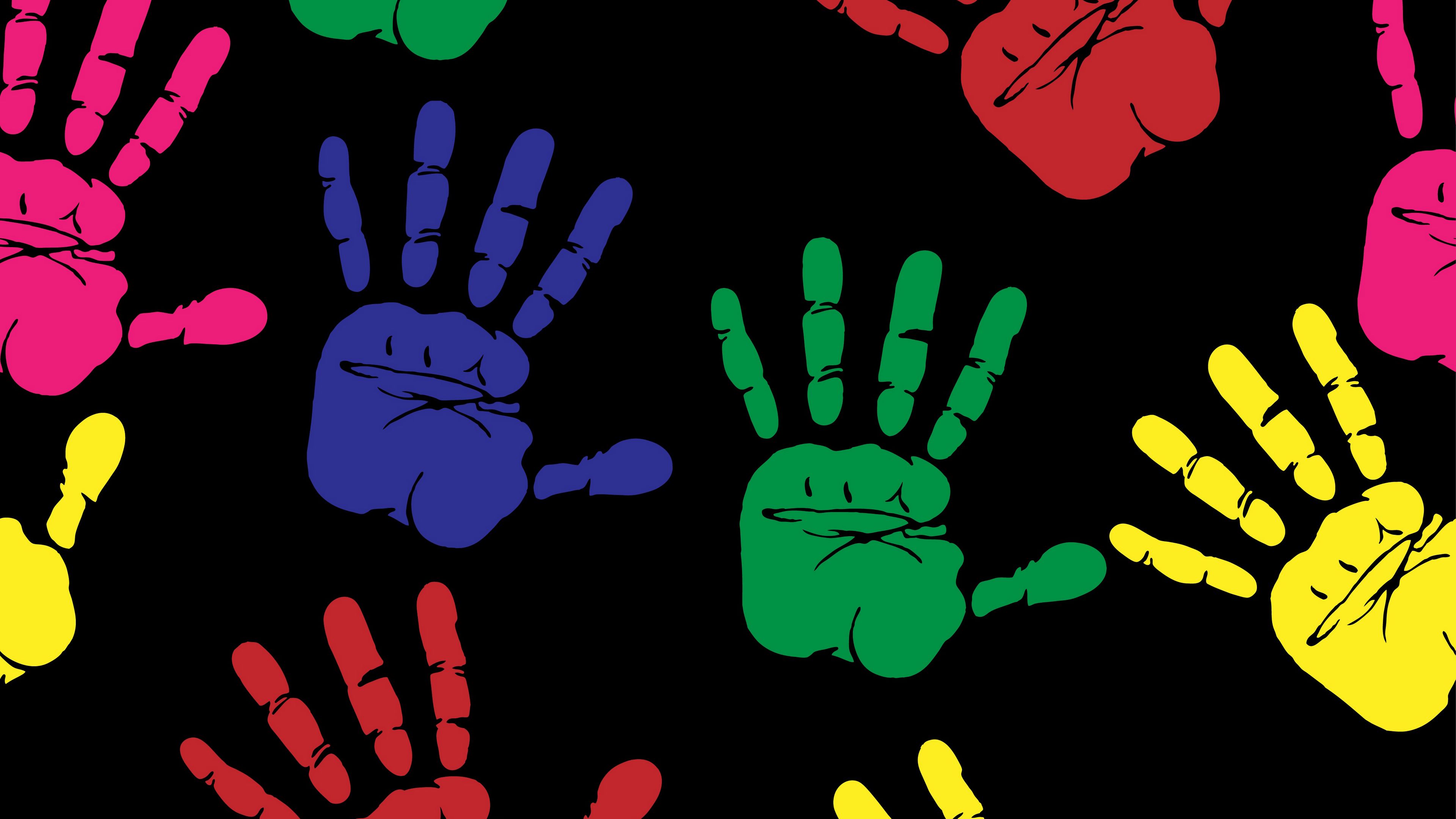 hands, prints, art, multi-colored, 4k, HD Wallpaper