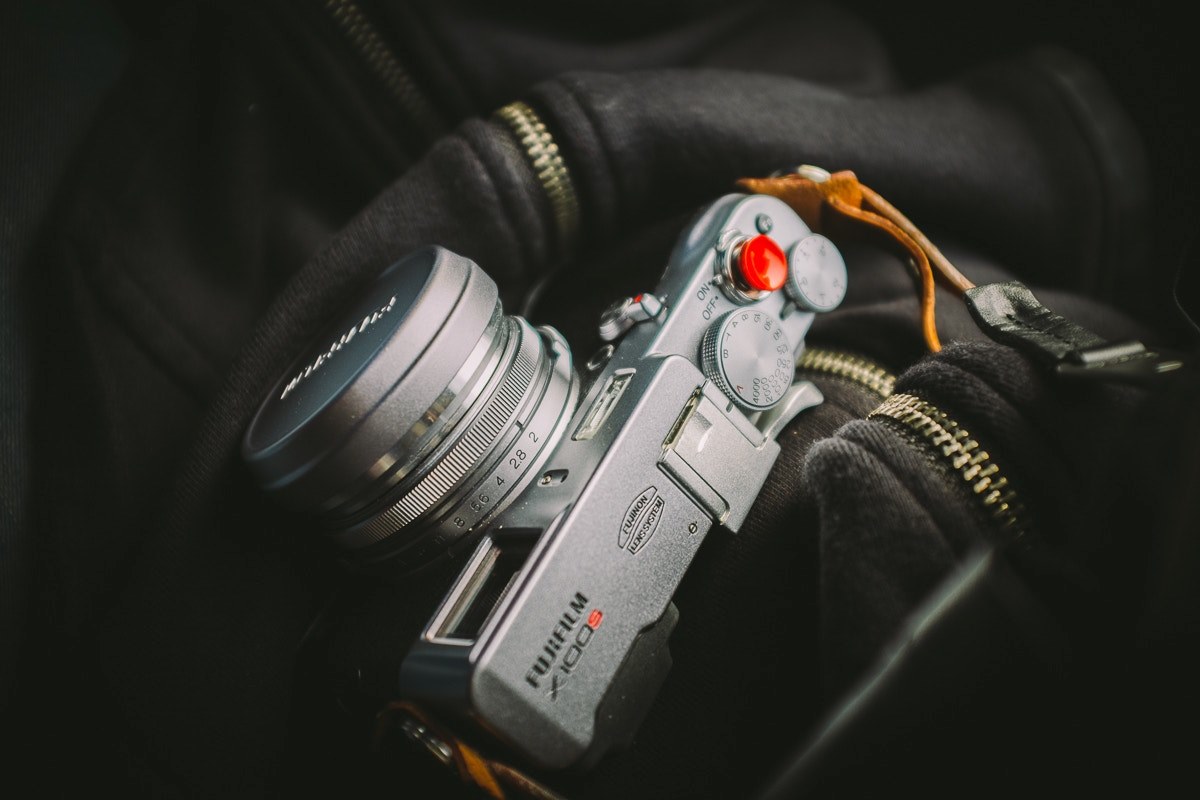 fujifilm camera on a black zippered photographers bag, photo equipment 4k, HD Wallpaper