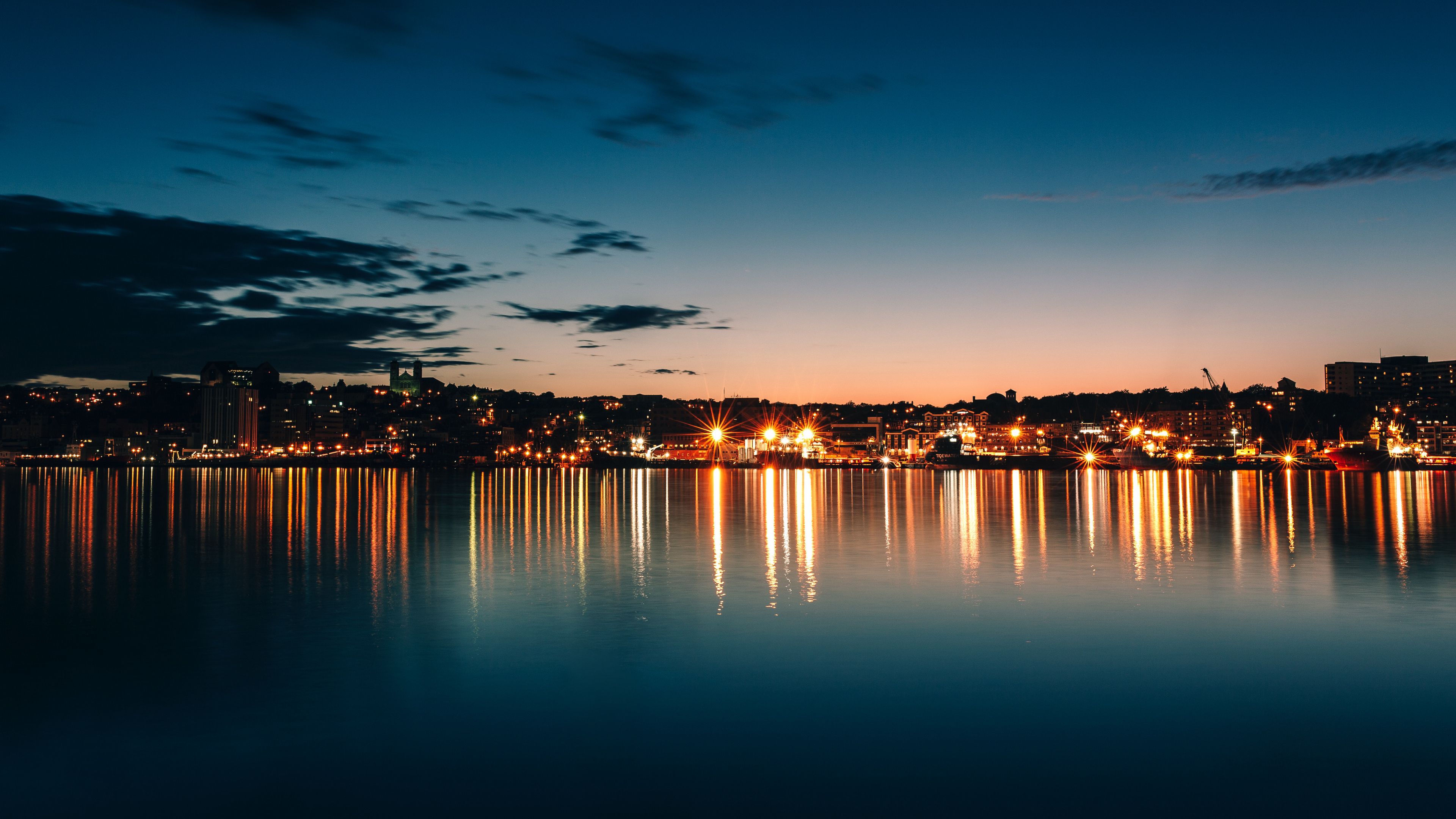 canada, night city, horizon, sky, sea, 4k, HD Wallpaper