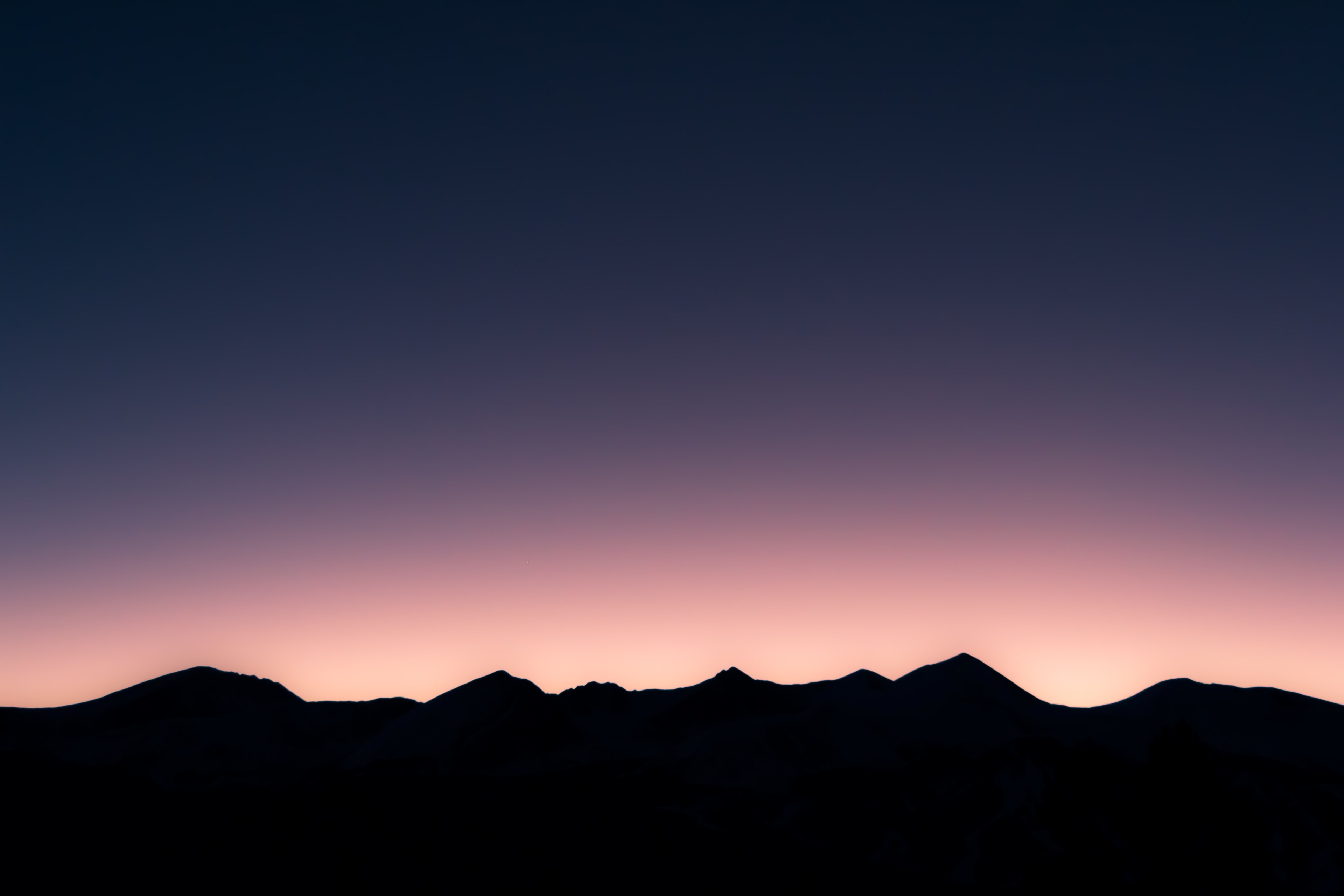 dark silhouettes of lofty mountaintops under a purple evening sky, mountains against purple sky 4k, HD Wallpaper