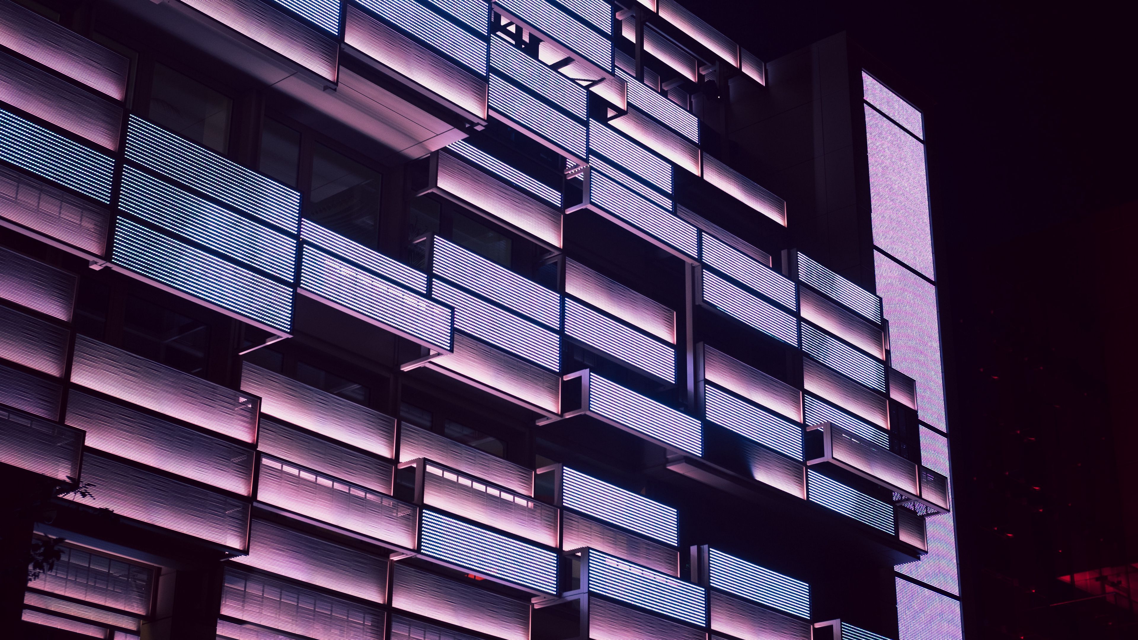 building, architecture, balconies, lighting, 4k, HD Wallpaper