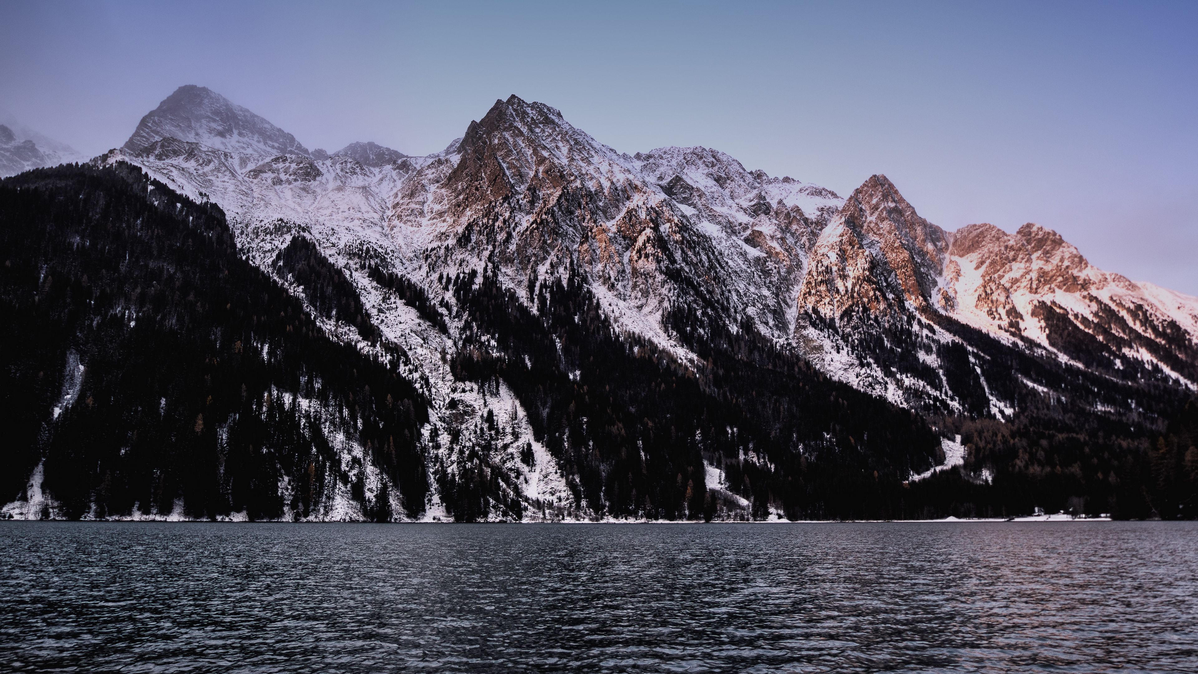 mountains, peaks, snow, river, water, 4k, HD Wallpaper