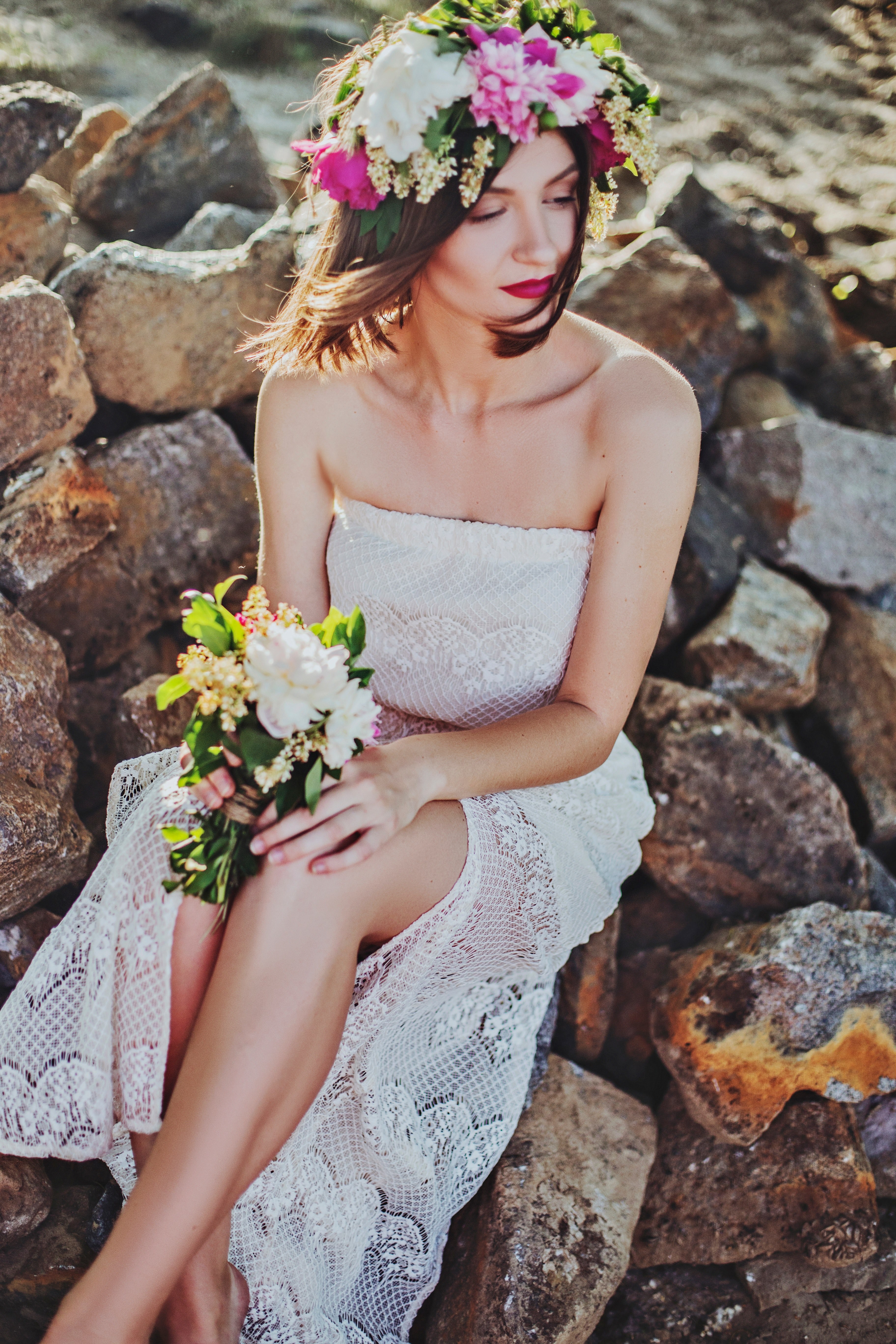 headress flora crown bride and bouquet hd, 4k, Phone HD Wallpaper