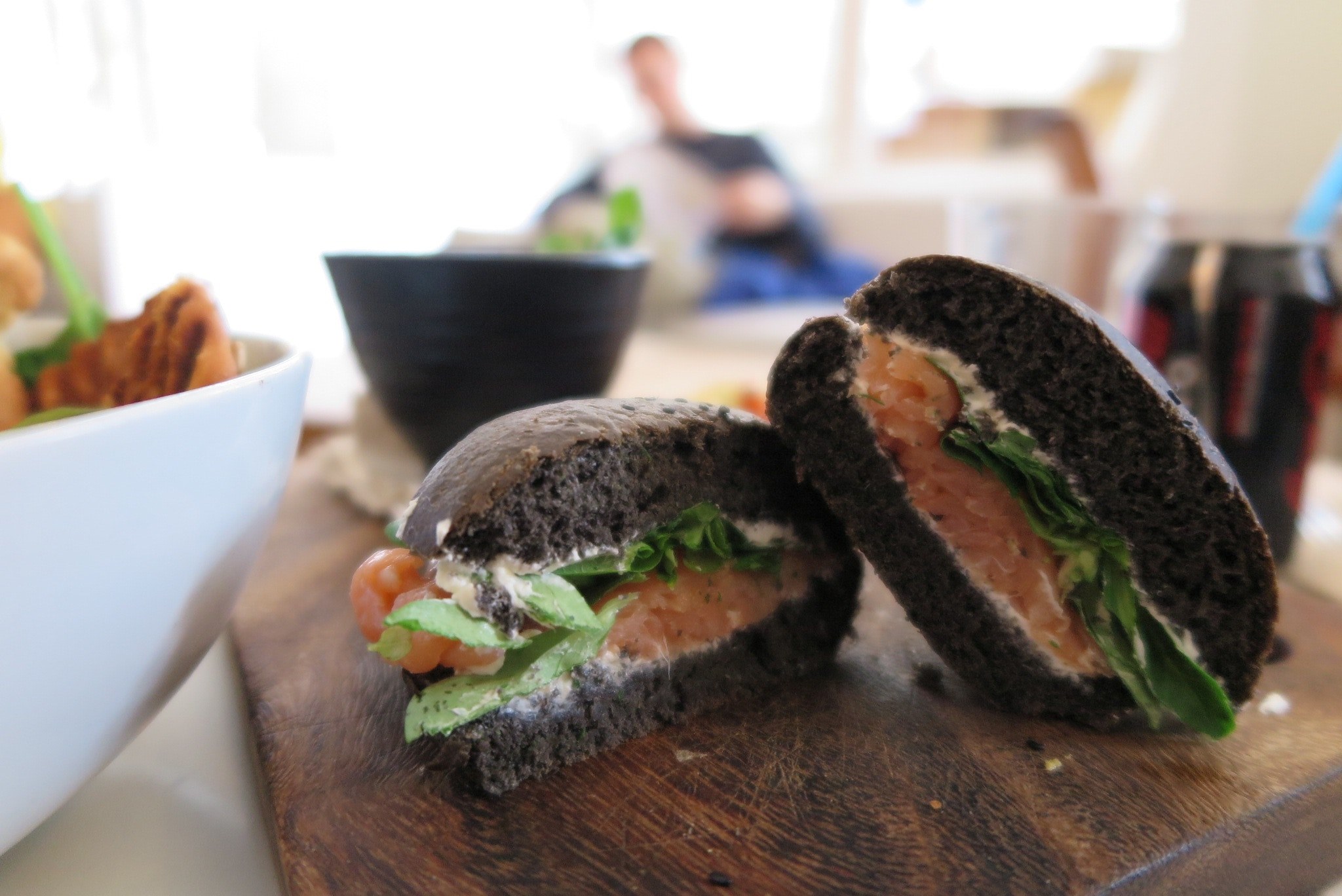 cross section of a mediterranean sandwich with fresh salmon lettuce cream cheese, deli sandwich 4k, HD Wallpaper