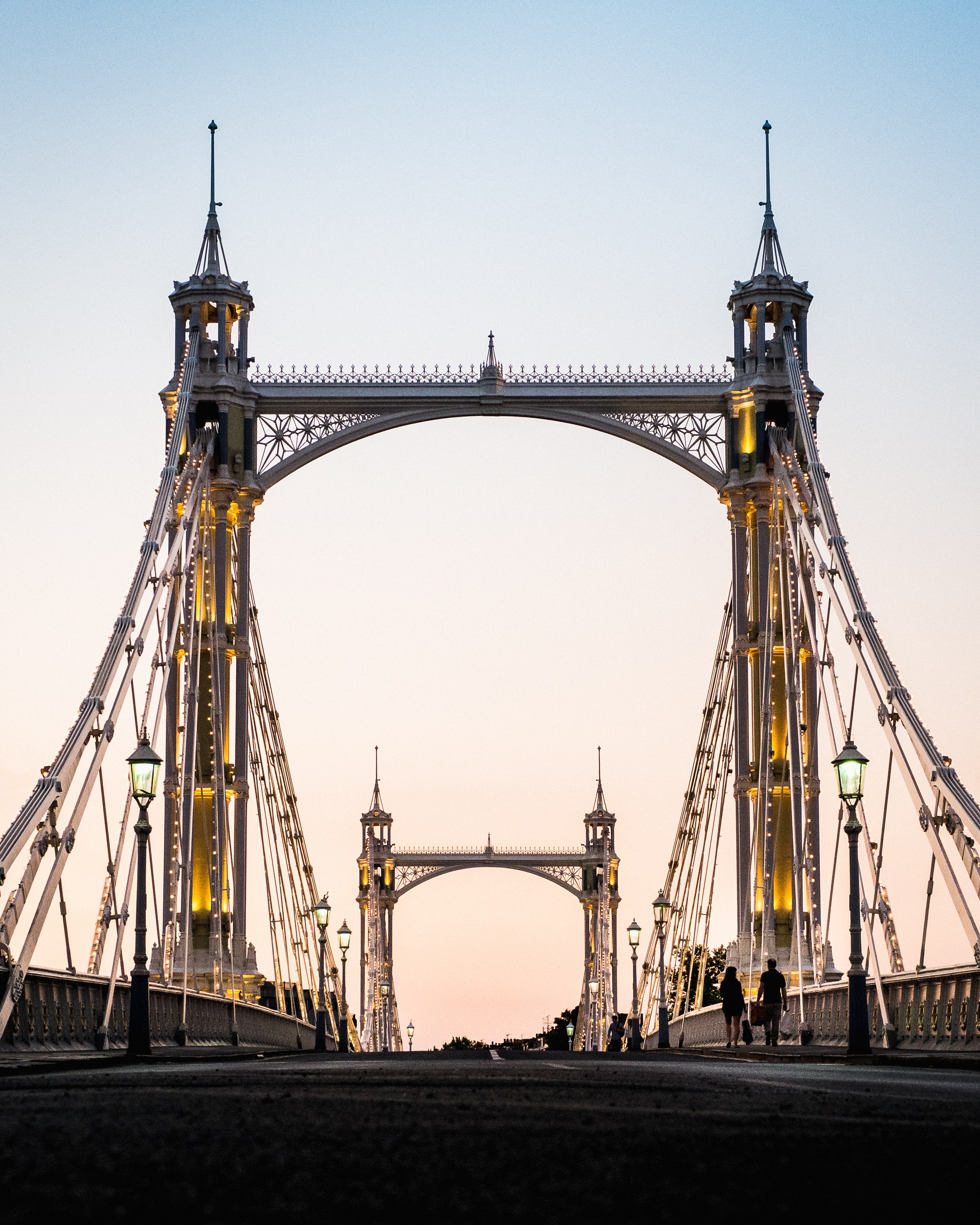 bridge structure suspension bridge and illuminated hd, 4k, Phone HD Wallpaper