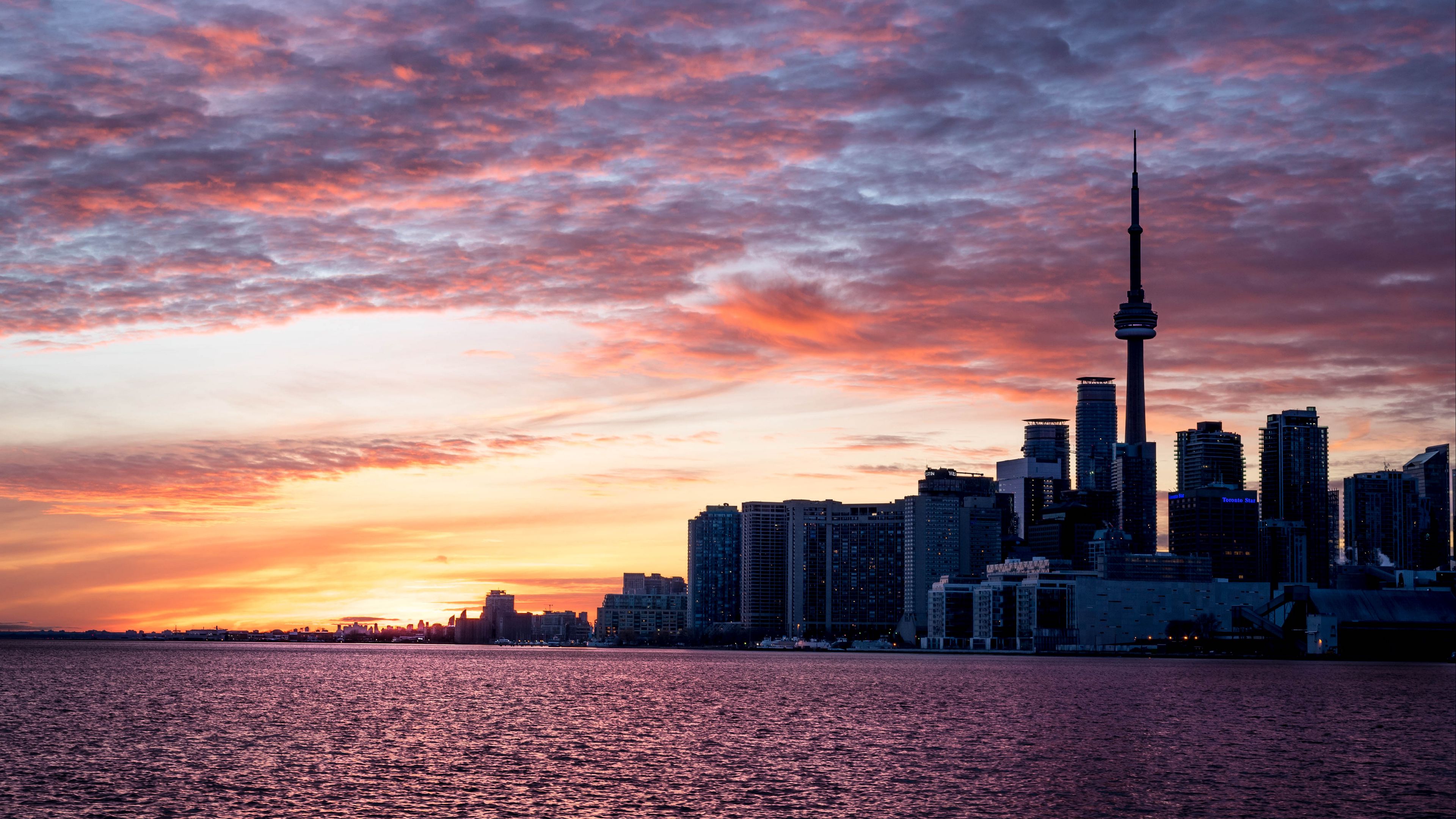 city, sunset, sky, water, 4k, HD Wallpaper