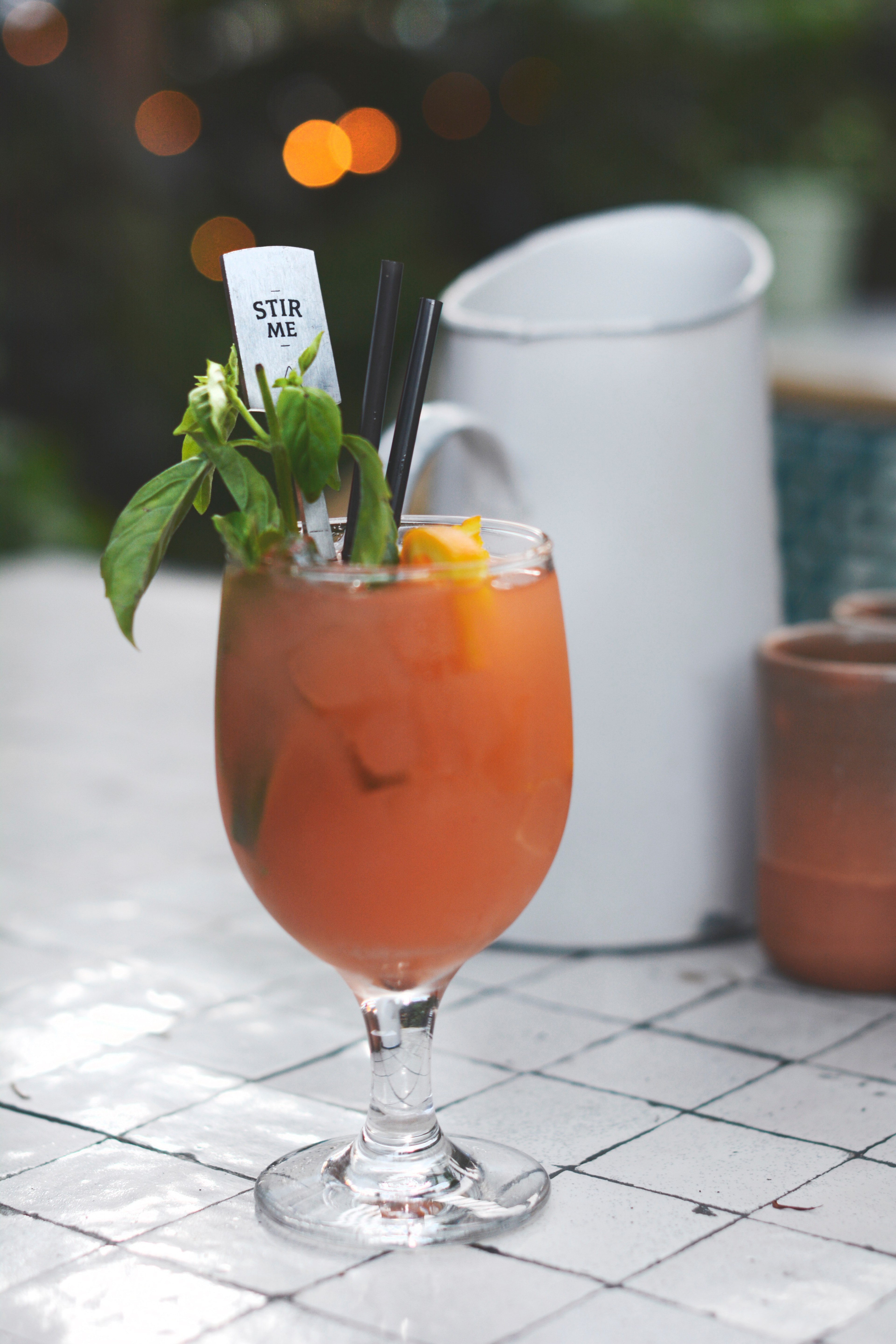 macro view of a glass cup of garnished cocktail drink with straw in it, garnished cocktail drink 4k, Phone HD Wallpaper