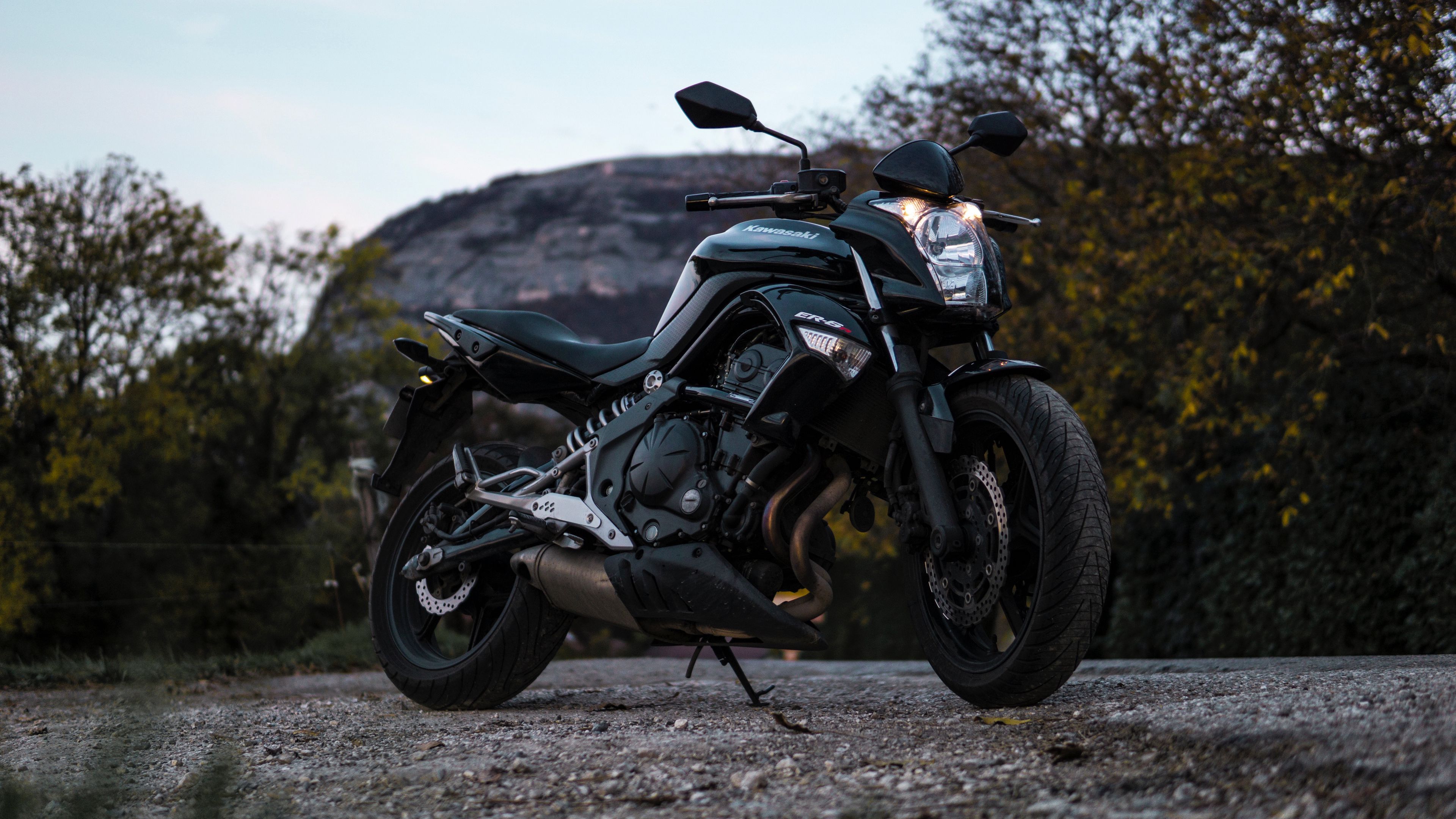 kawasaki, motorcycle, road, side view, 4k, HD Wallpaper