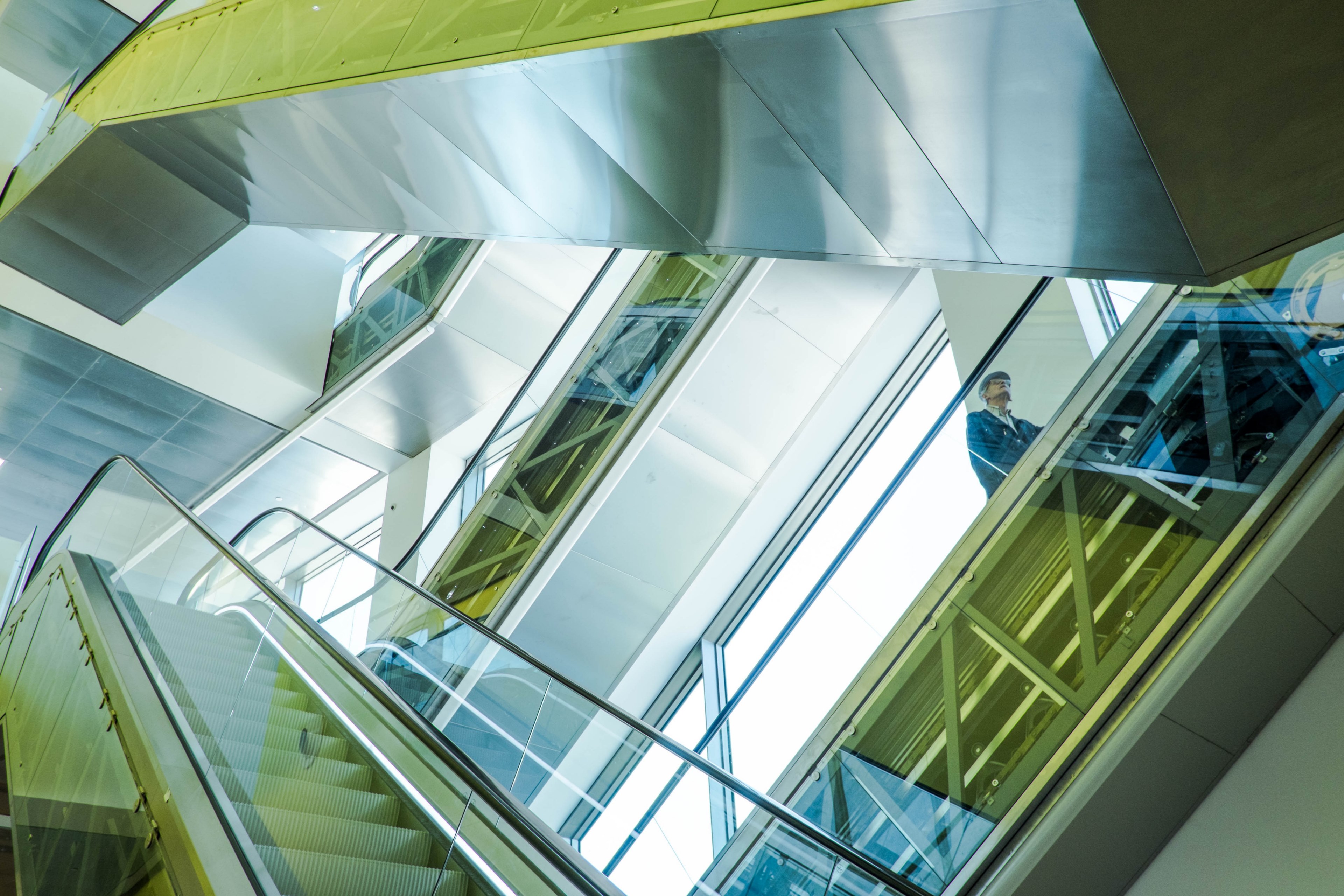 colorful natural patterns formed by escalators inside a corporate office, staircase patterns 4k, HD Wallpaper