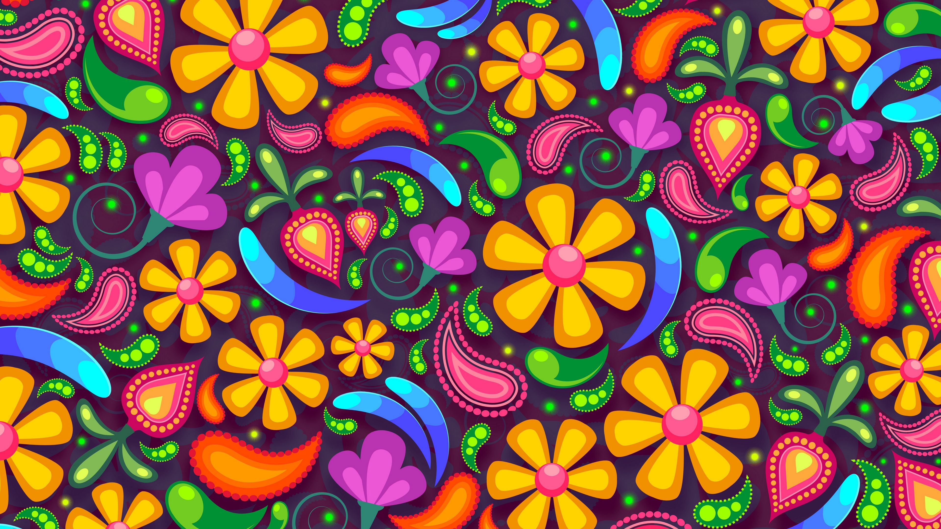 flowers, art, colorful, 4k, HD Wallpaper