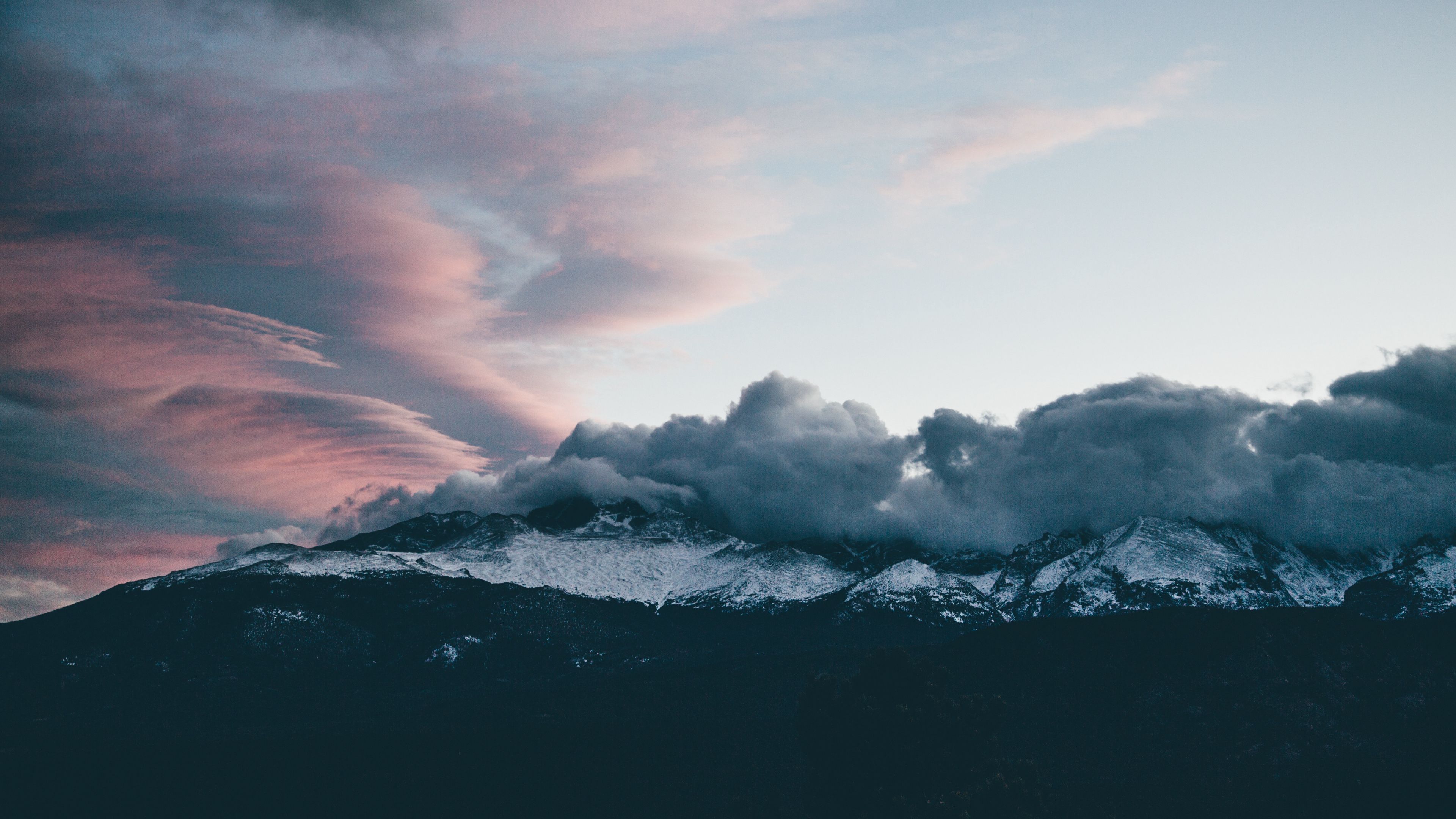 mountains, clouds, peaks, sky, 4k, HD Wallpaper