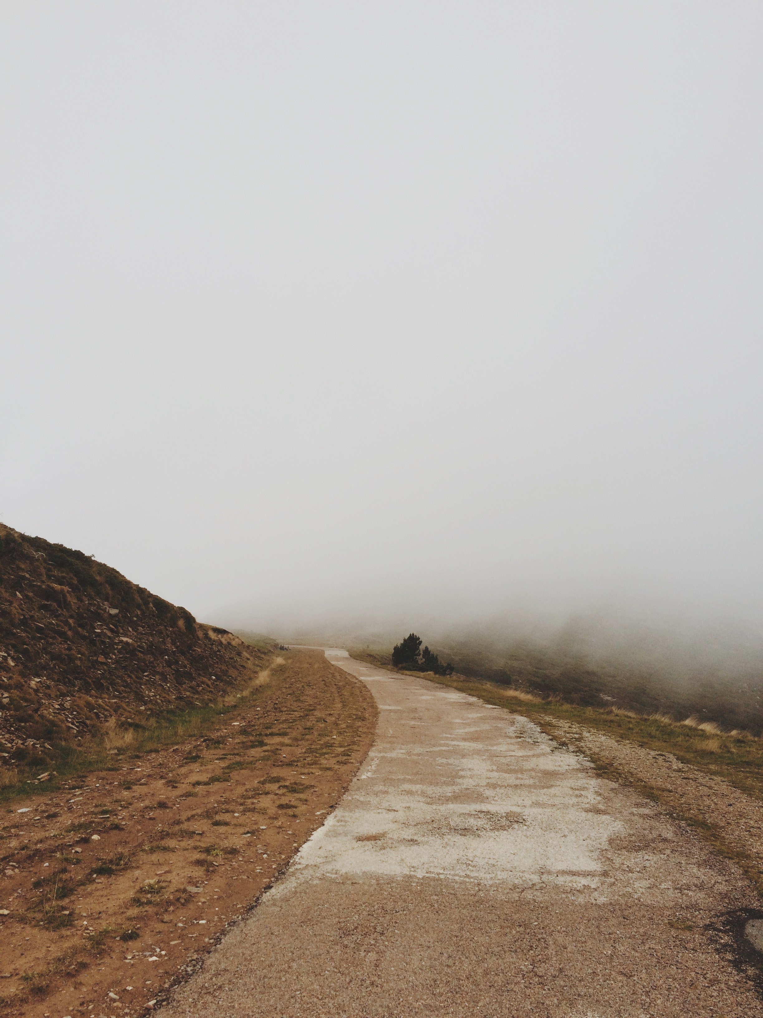 open dirt hiking trail surrounded by fog, a foggy hike 4k, Phone HD Wallpaper