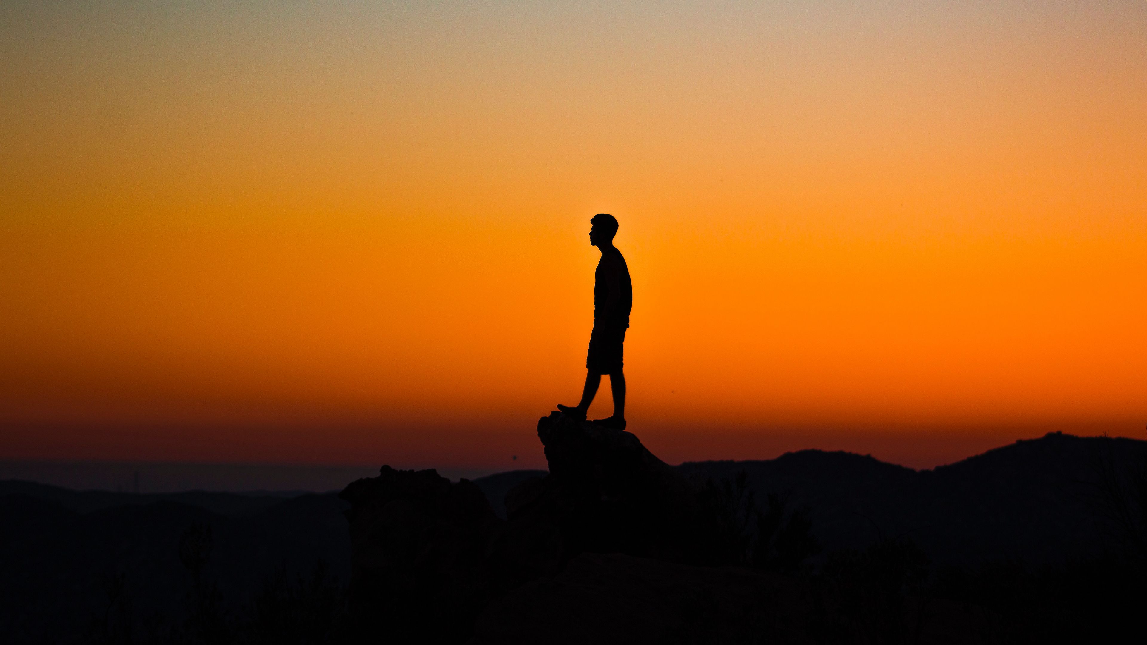 silhouette, cliff, sky, 4k, HD Wallpaper