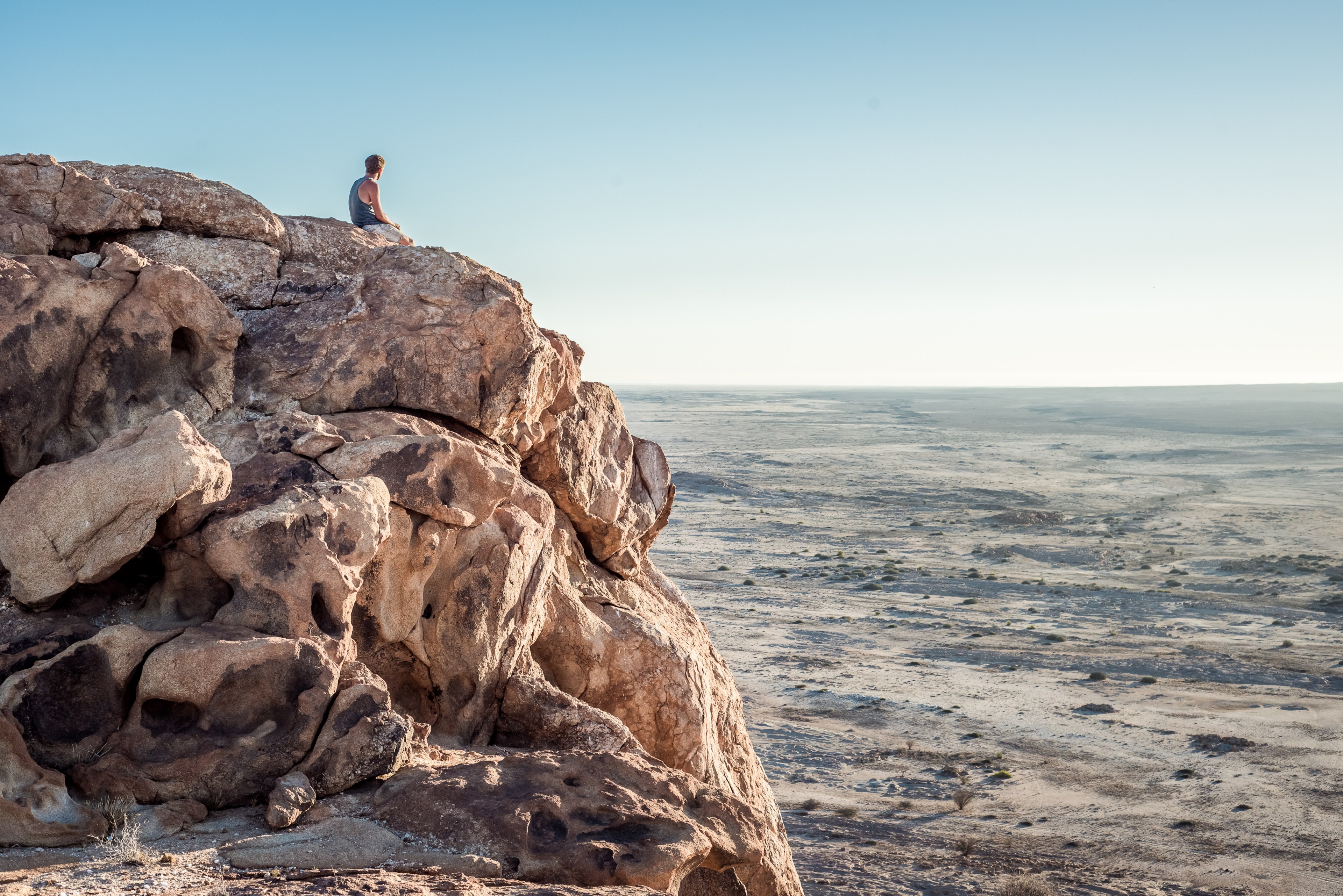 cliff mountain person and boulder 4k, HD Wallpaper