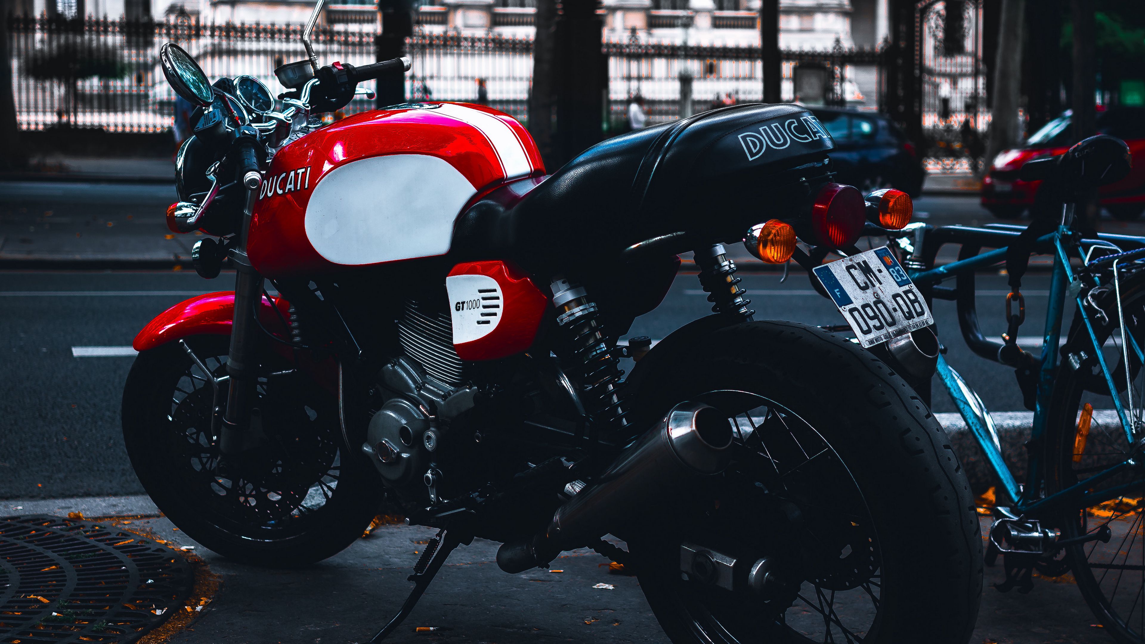 motorcycle, side view, red, street, 4k, HD Wallpaper