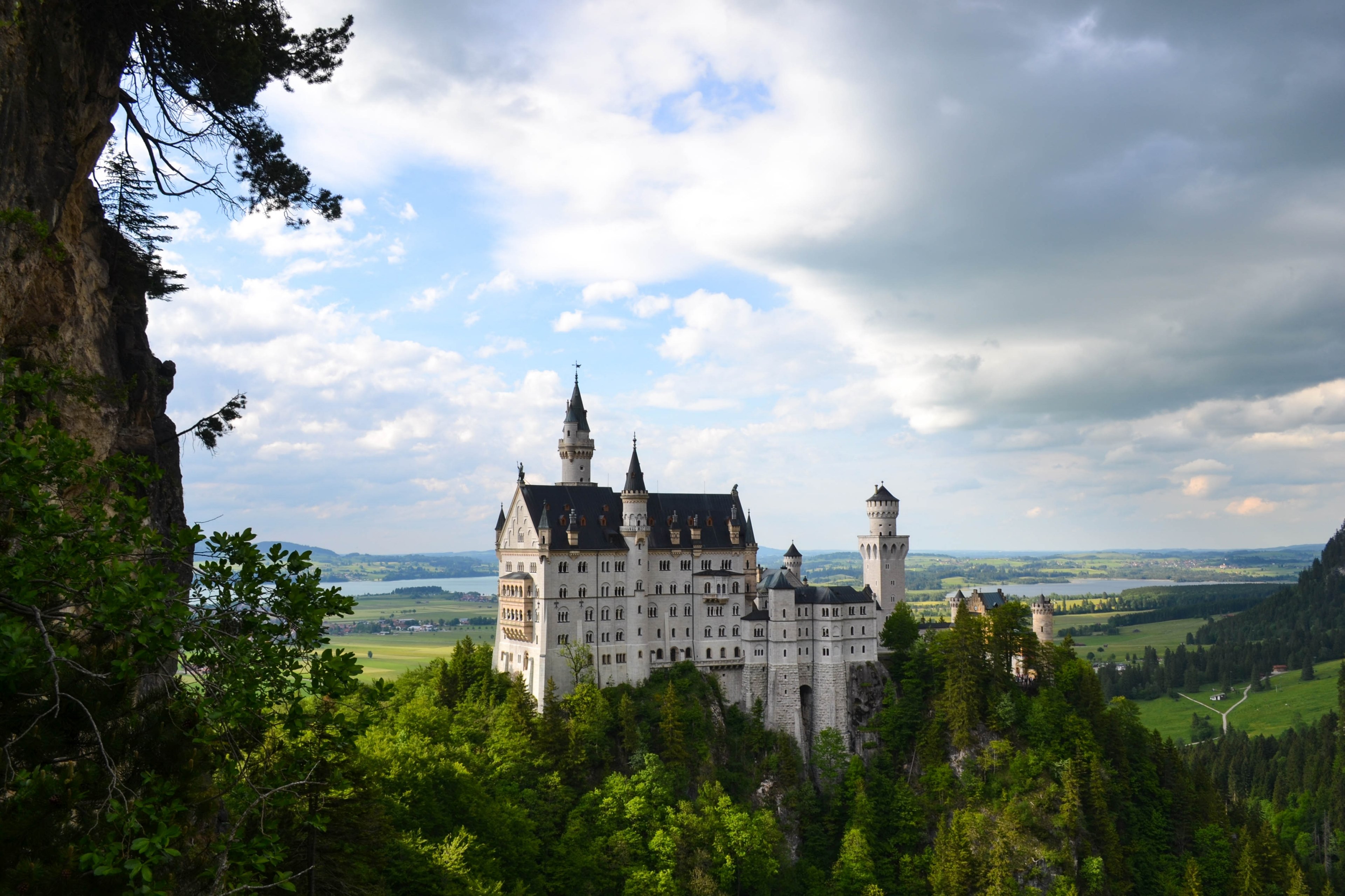 castle cloud neuschwanstein and tower 4k, HD Wallpaper