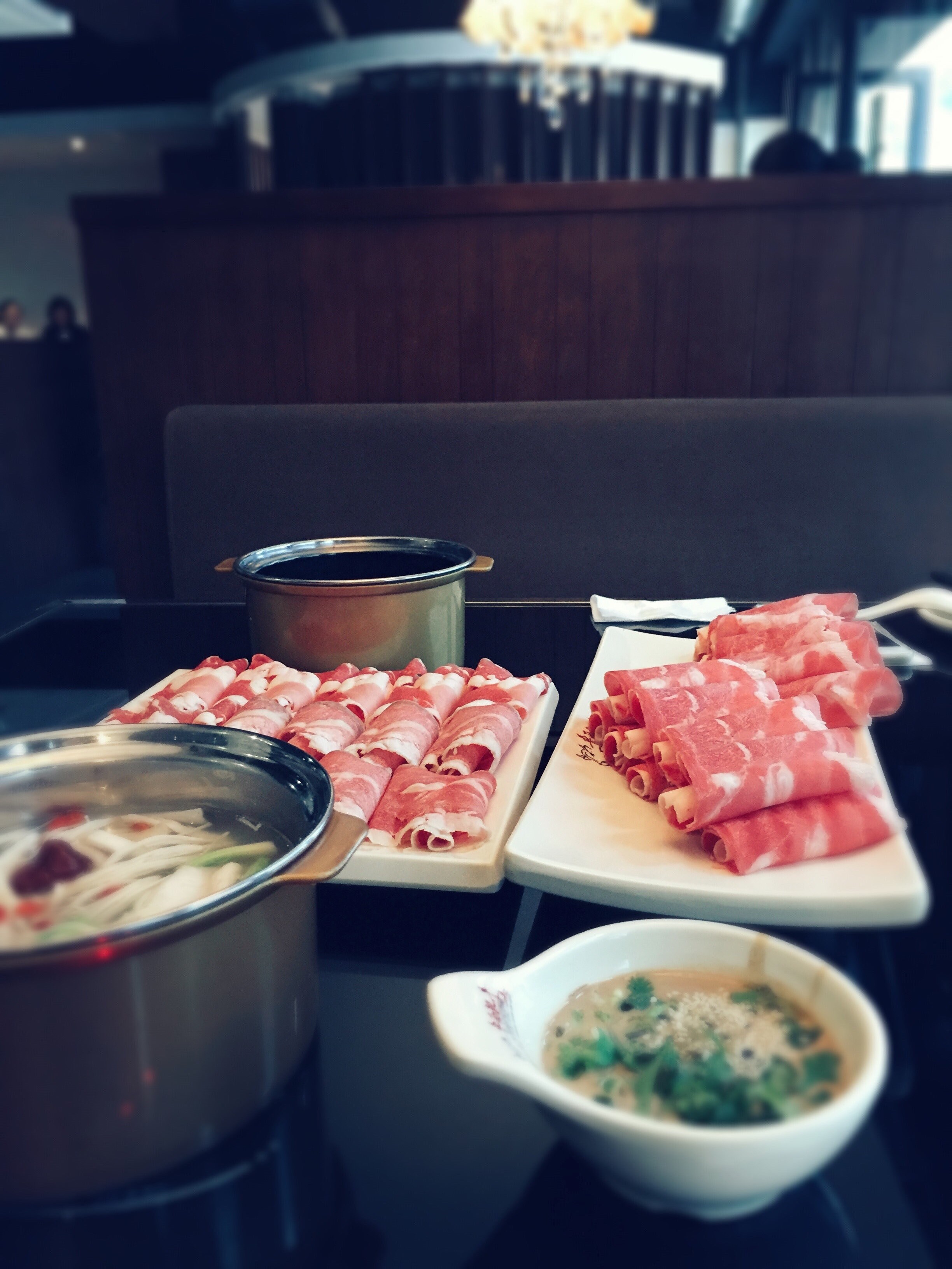 rolls of raw meat and a bowl of soup at a hibachi restaurant, hibachi restaurant 4k, Phone HD Wallpaper