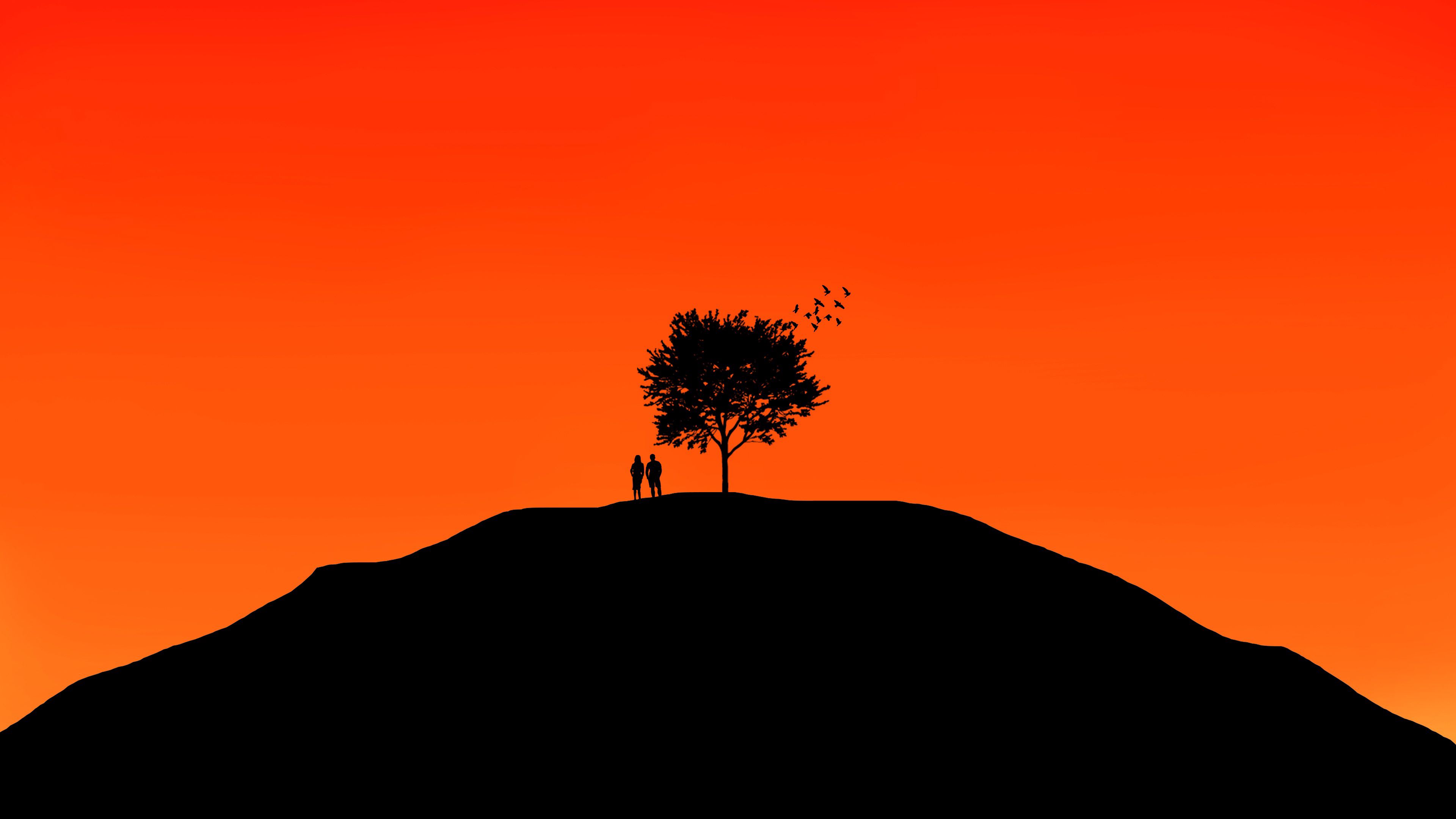 couple, tree, sky, vector, 4k, HD Wallpaper