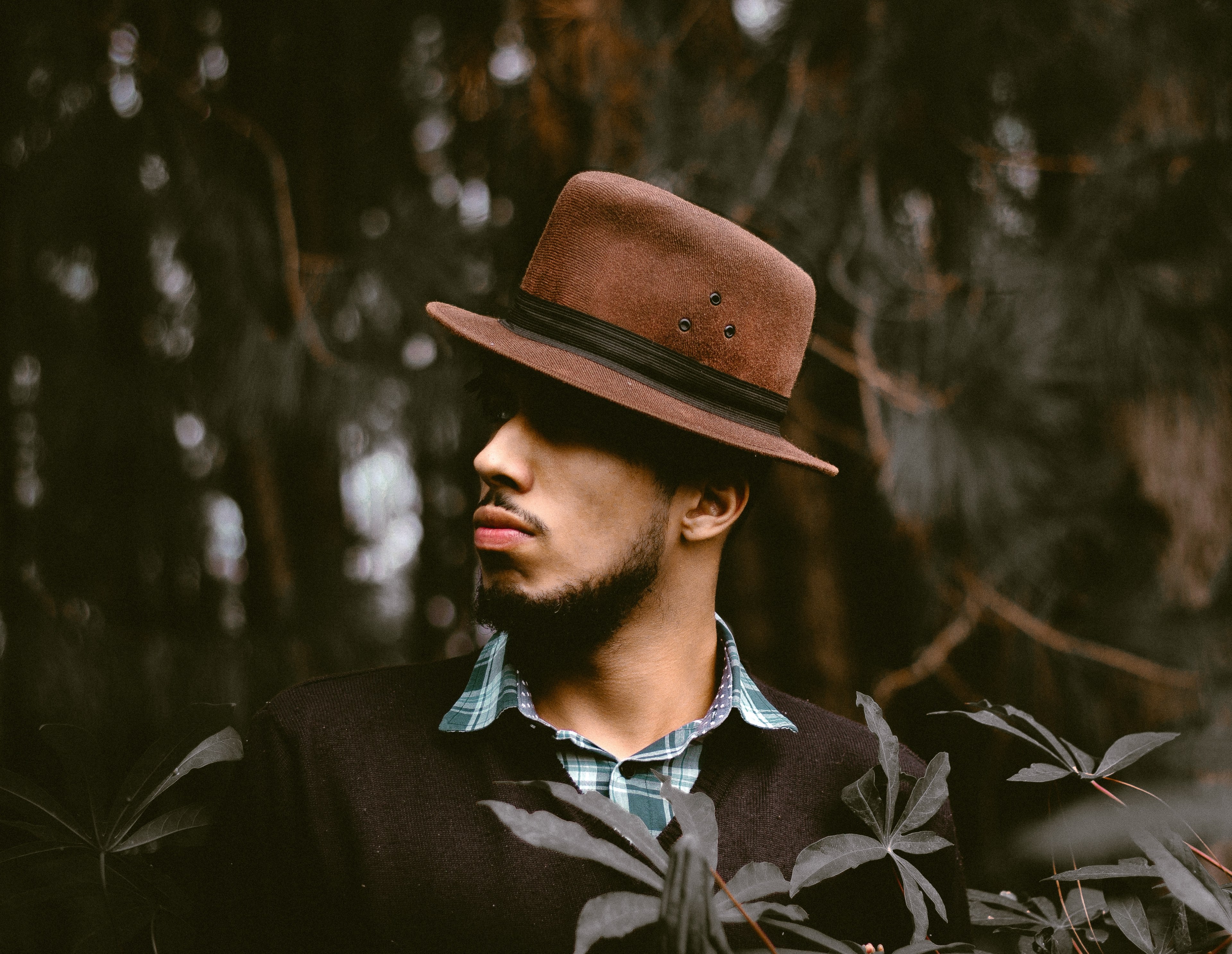 a man with a beard wearing a hat standing in the woods in nova york texas estados unidos, tilted hat 4k, HD Wallpaper