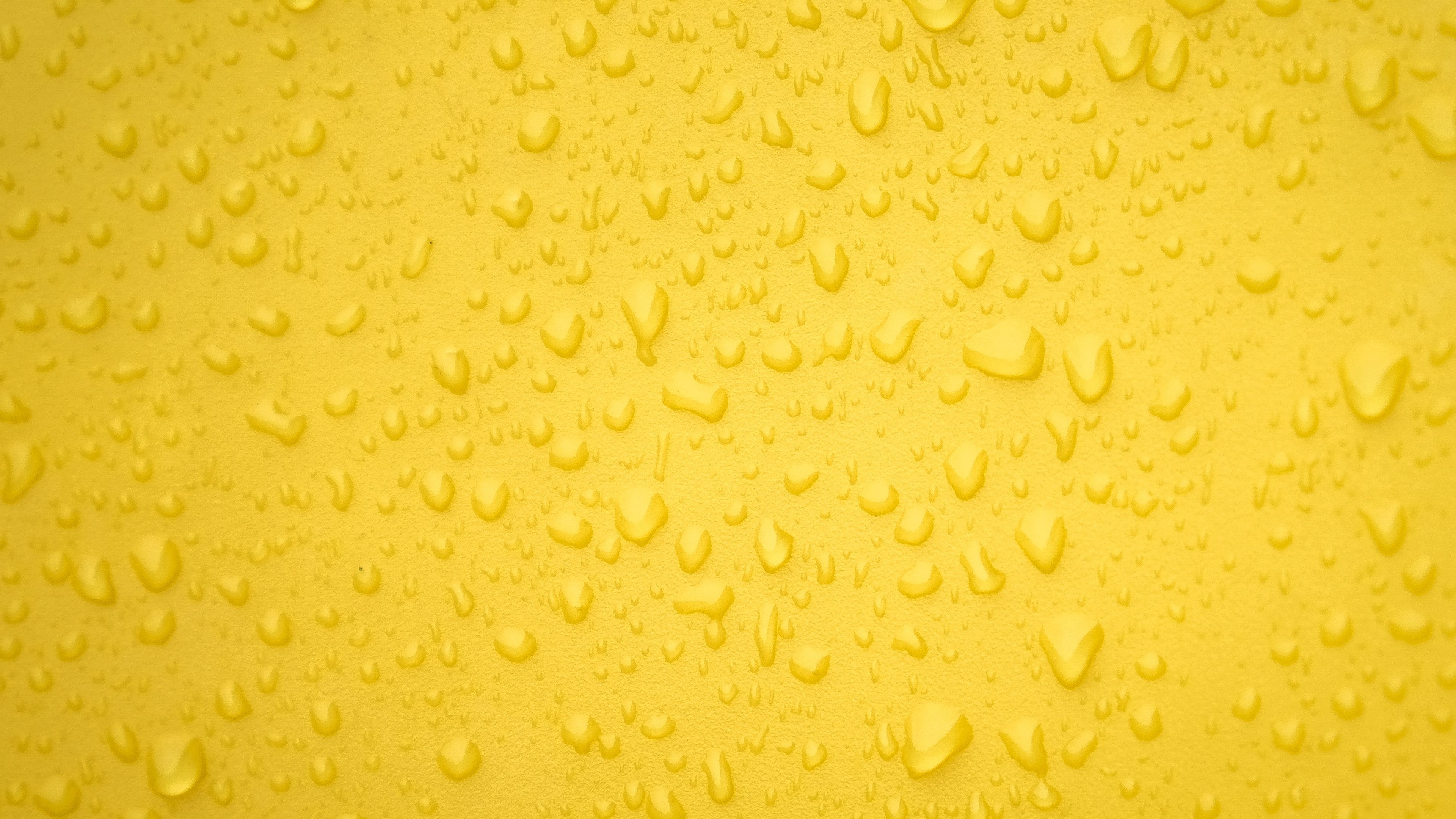 drops, surface, yellow, 4k, HD Wallpaper