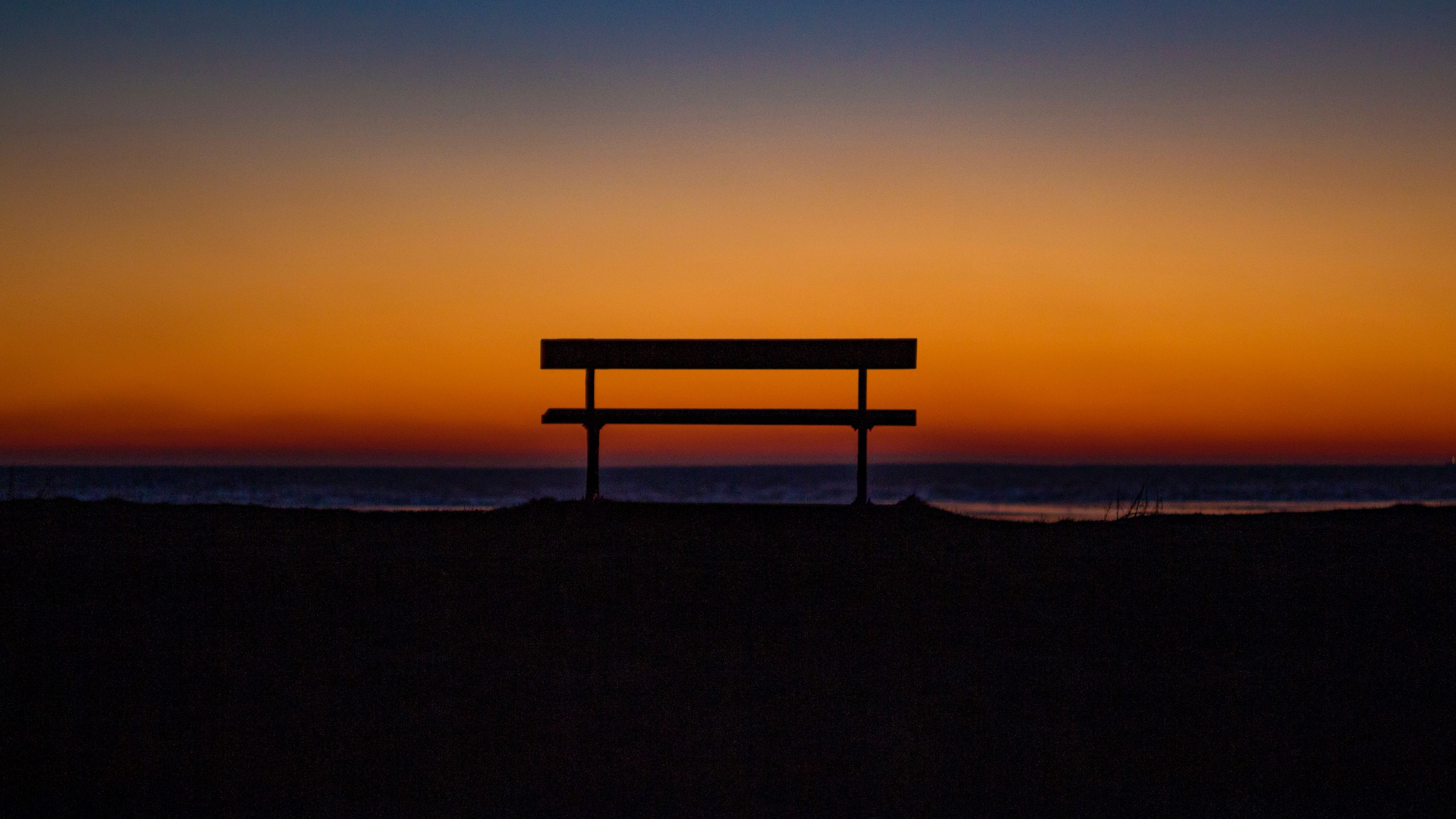 bench, sky, horizon, 4k, HD Wallpaper