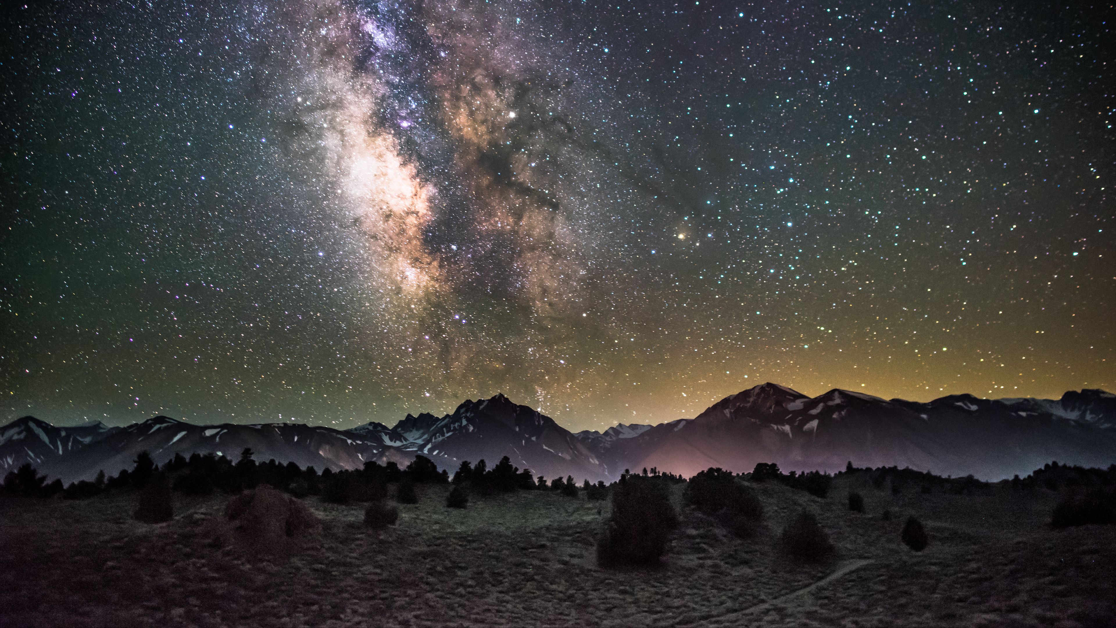 galaxy, night, starry sky, mountains, 4k, HD Wallpaper