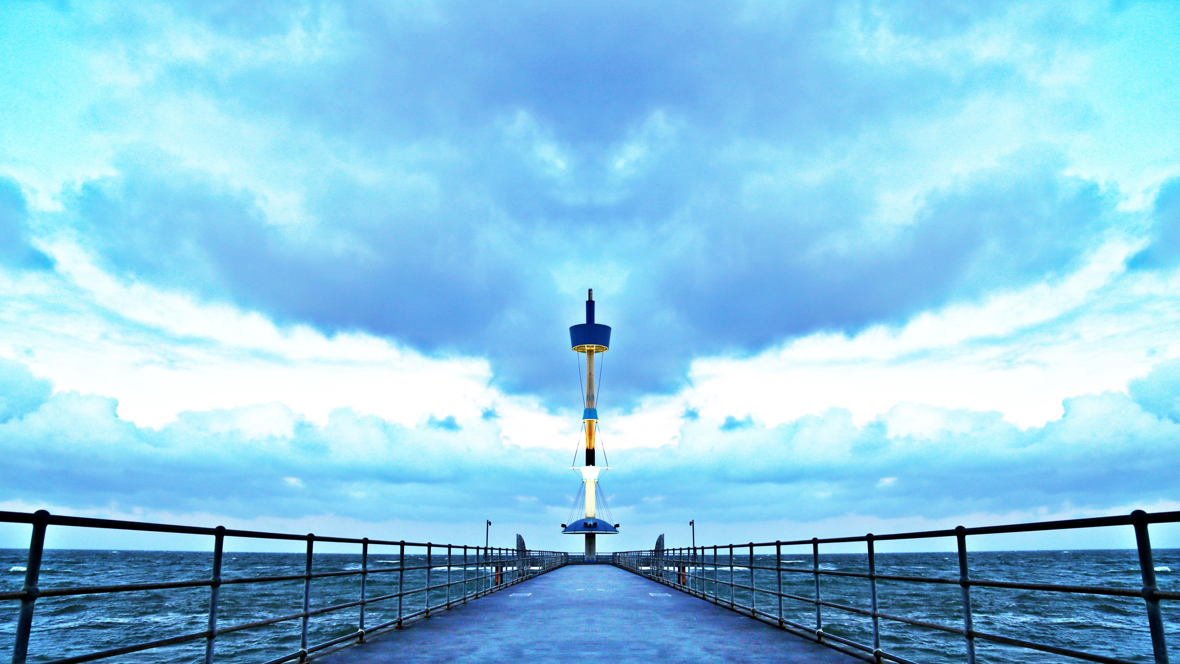 view morning tower and symmetry 4k, HD Wallpaper