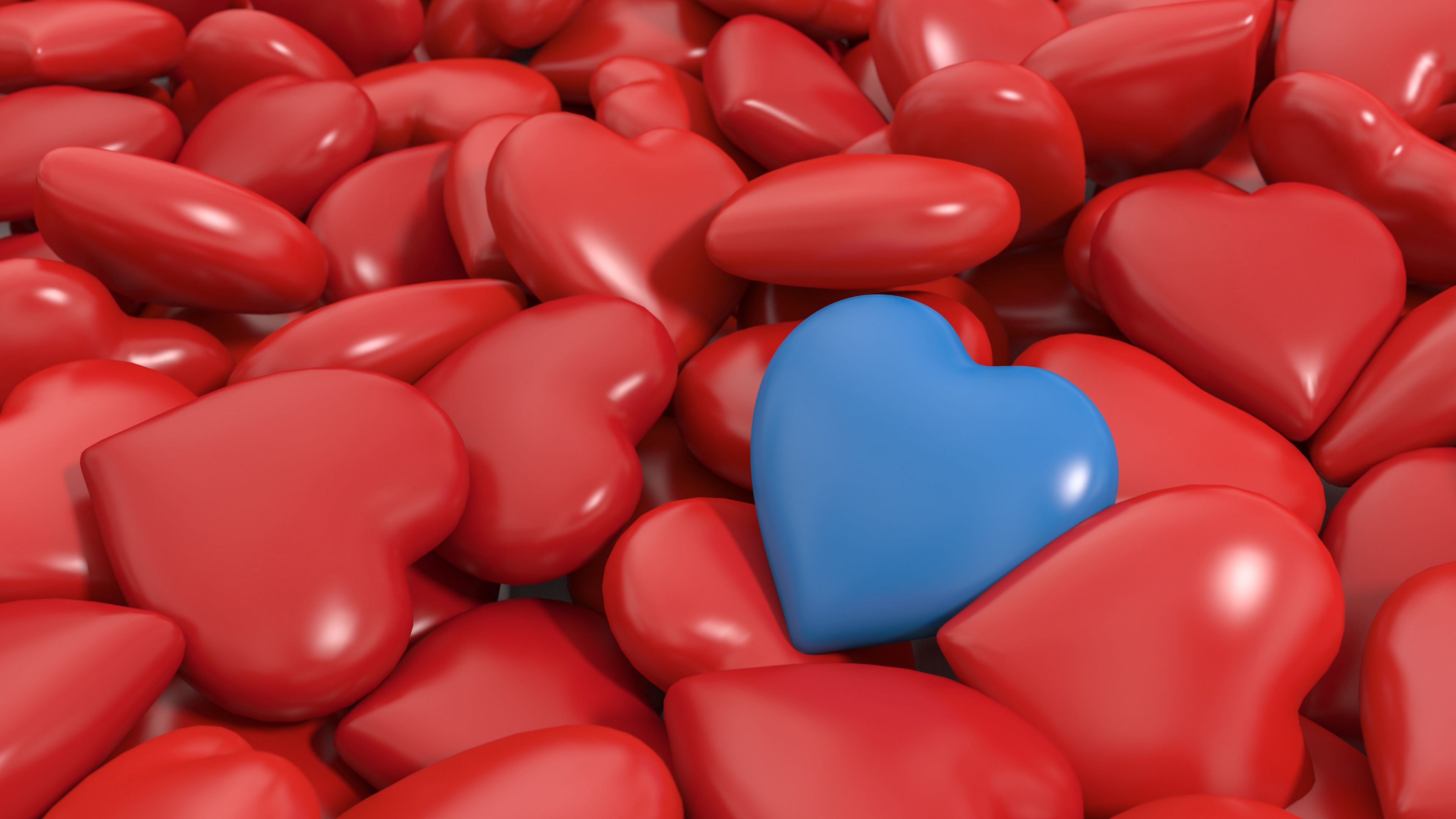 heart, red, blue, 3d, 4k, HD Wallpaper