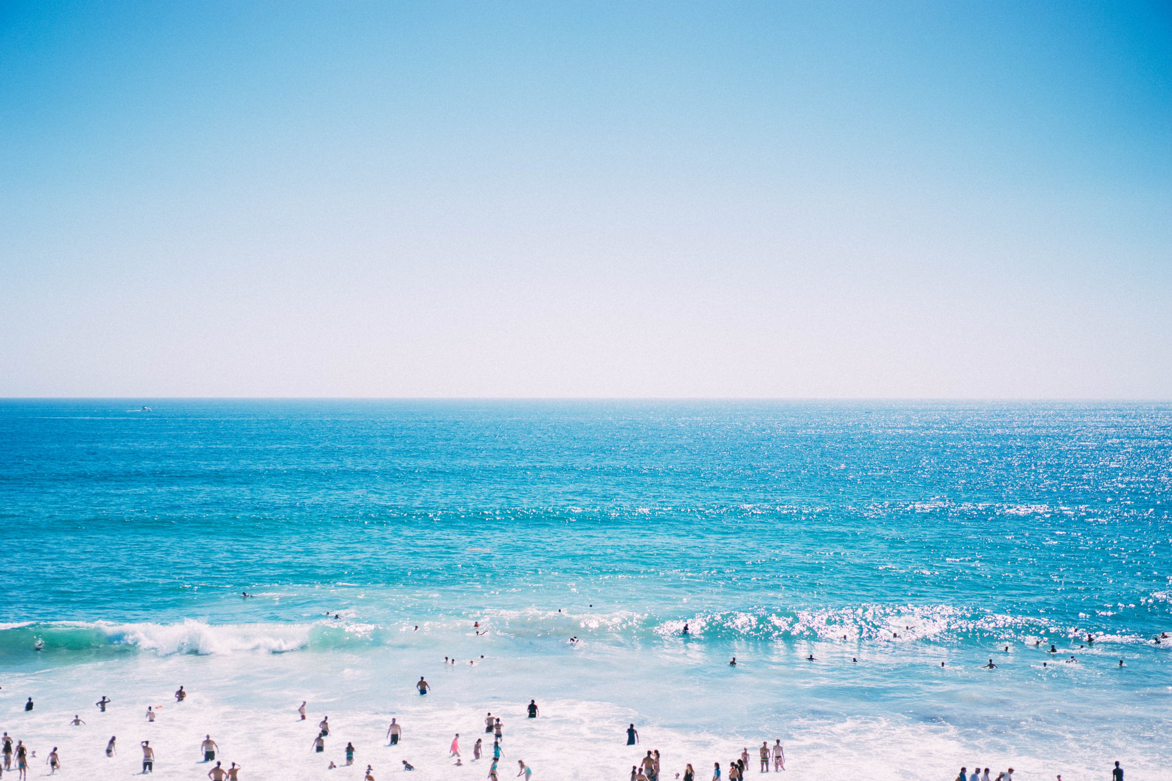a large group of tourists swimming in the sea on a clear day, time for a swim 4k, HD Wallpaper