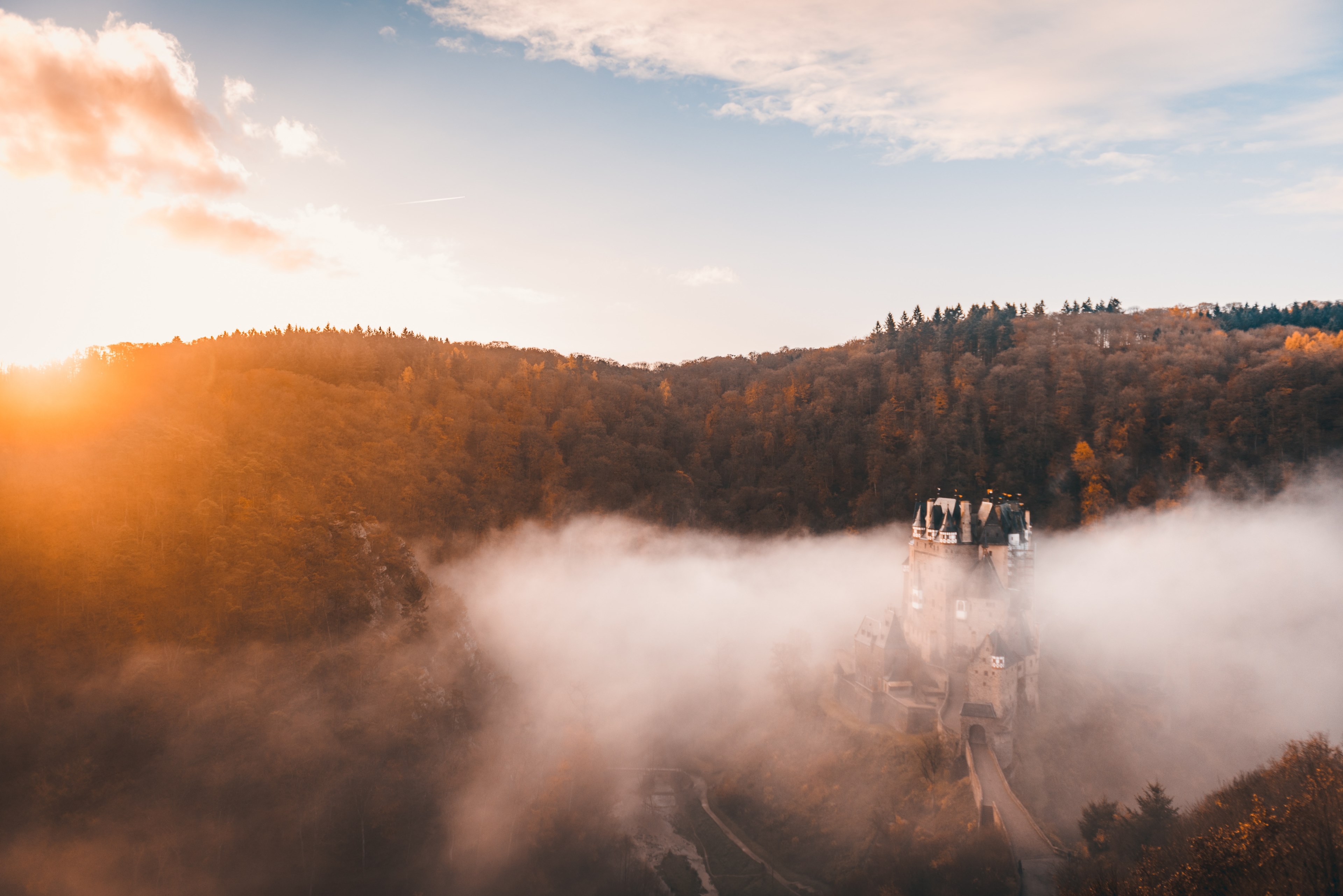 sunrise at burg eltz 4k, HD Wallpaper