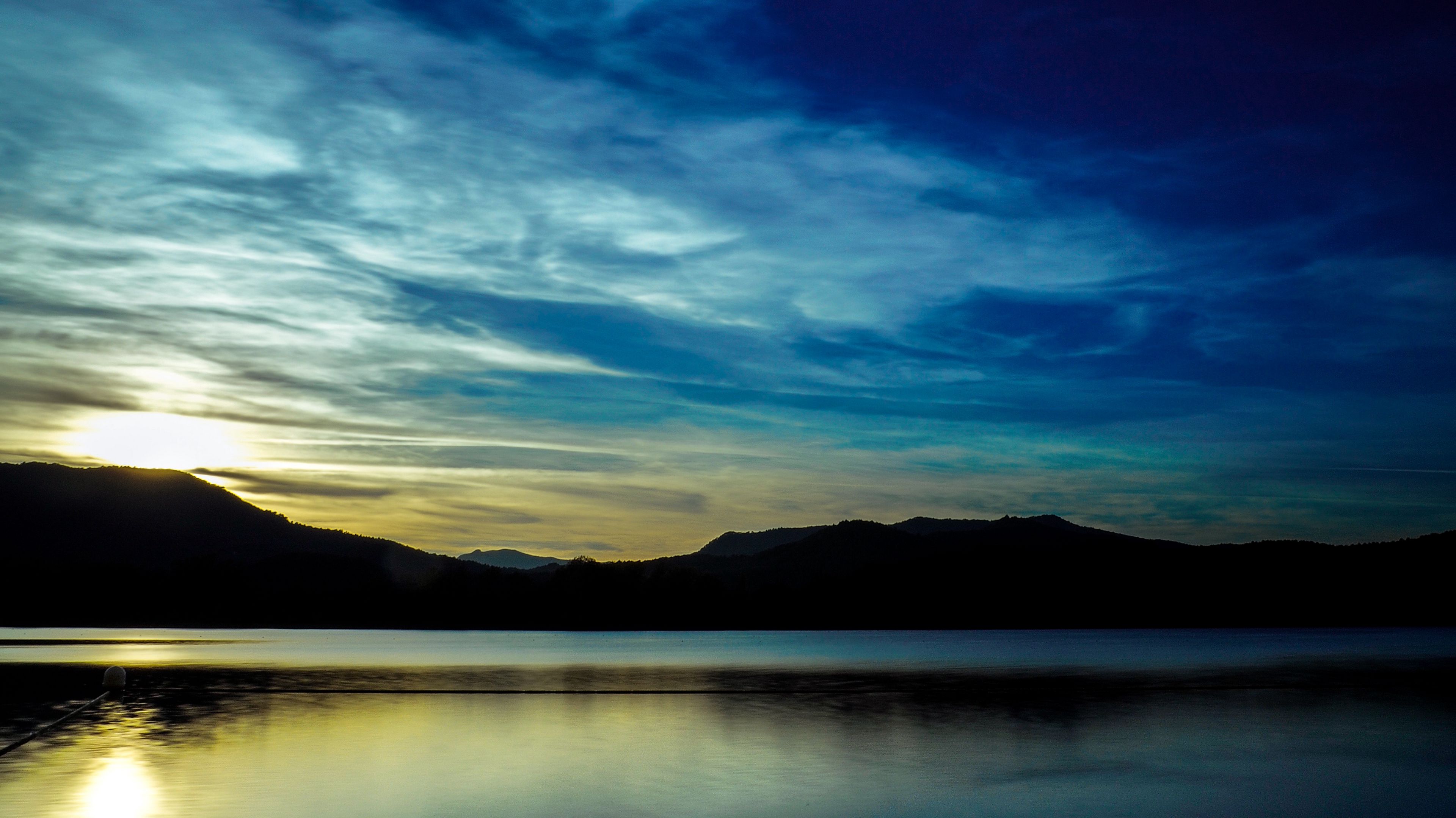 horizon, night, river, sky, 4k, HD Wallpaper