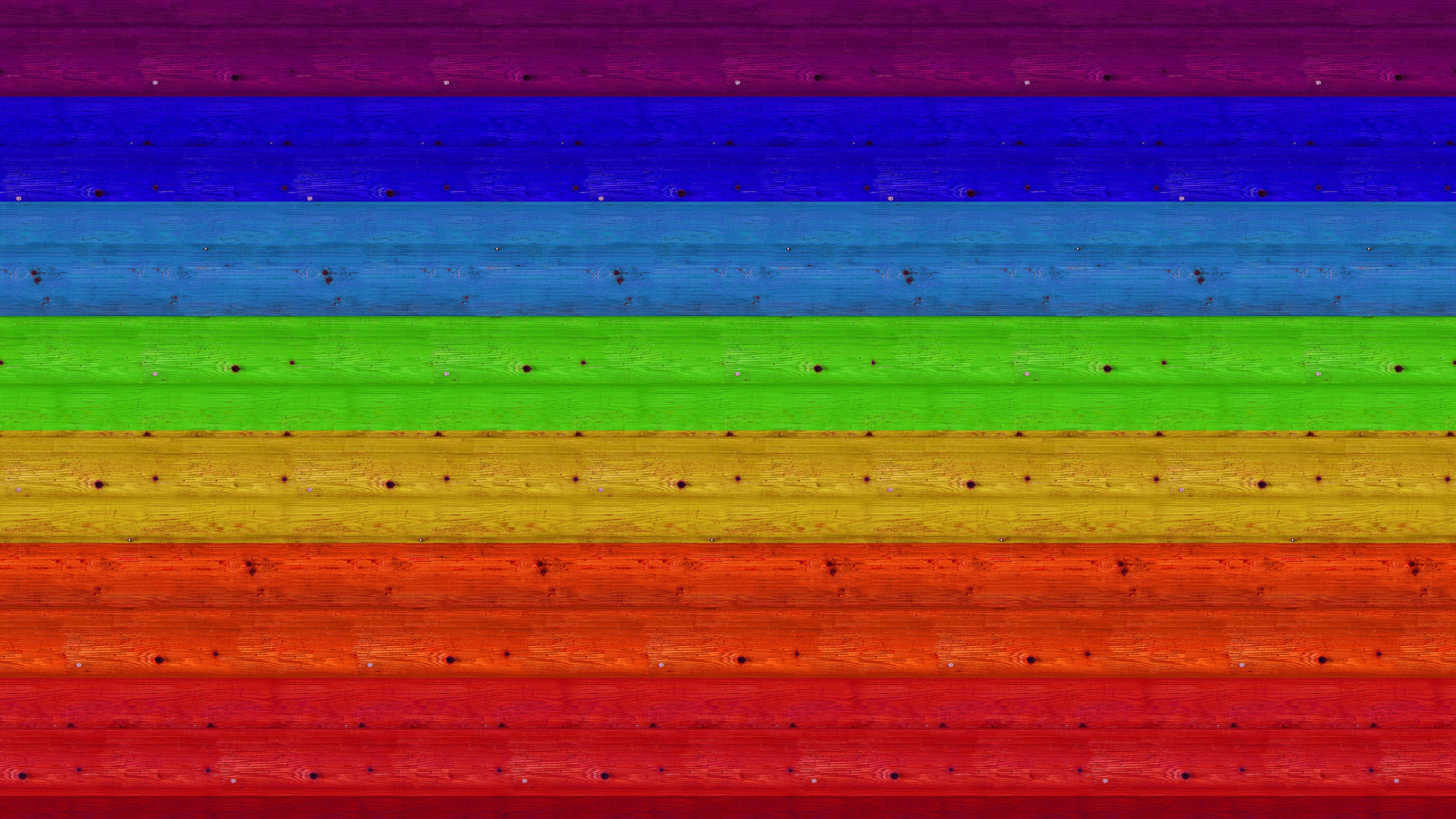 multicolored, boards, texture, wall, rainbow, 4k, HD Wallpaper