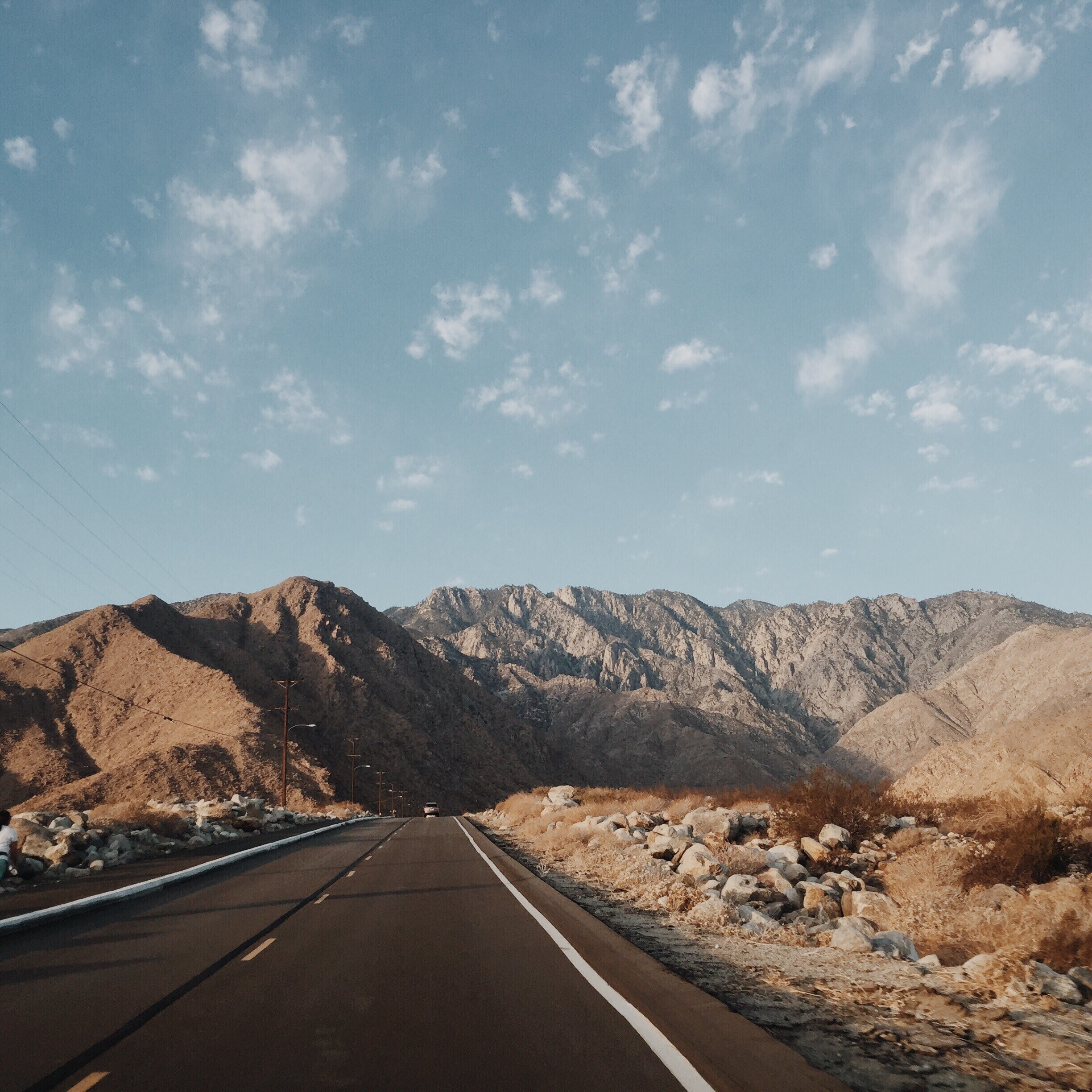 road mountain powerline and rock 4k, HD Wallpaper