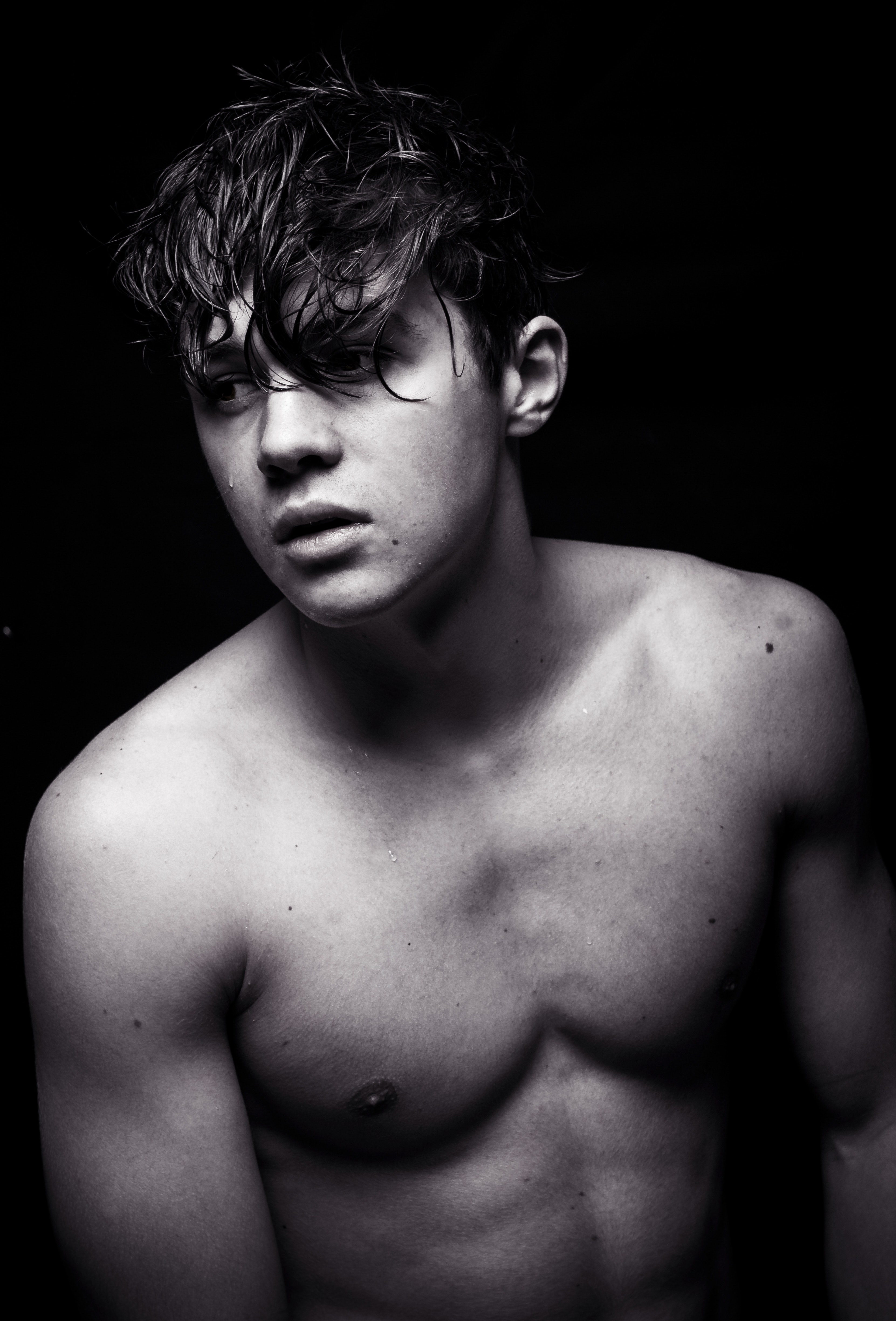 the portrait of a man wearing no shirt with his hair in his face, shades of emotions 4k, Phone HD Wallpaper
