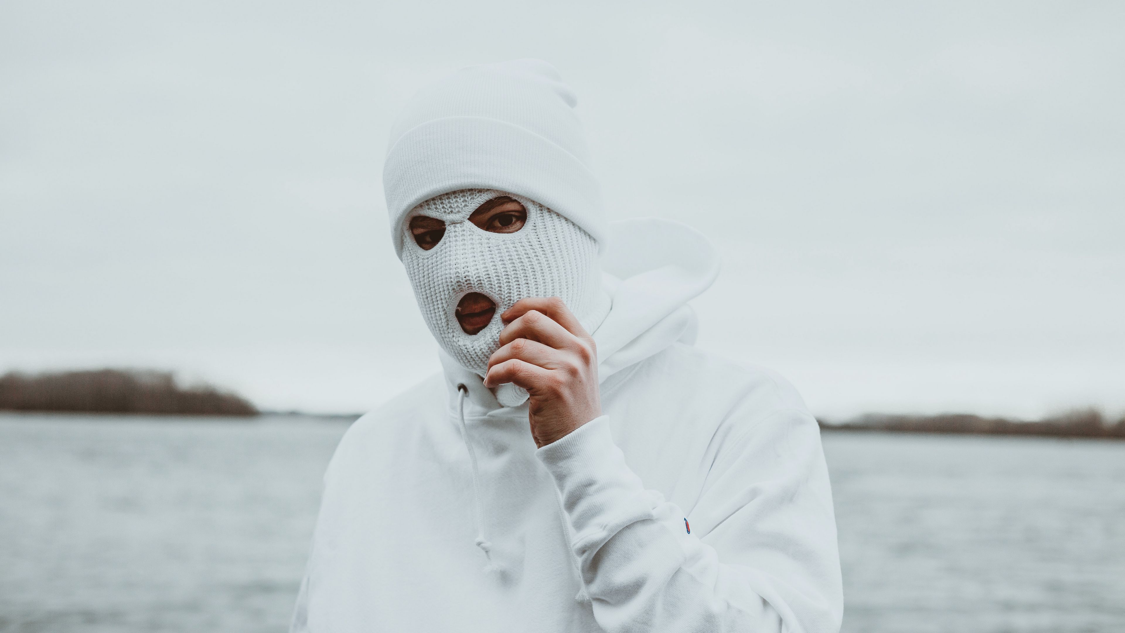 man, mask, balaclava, white, 4k, HD Wallpaper