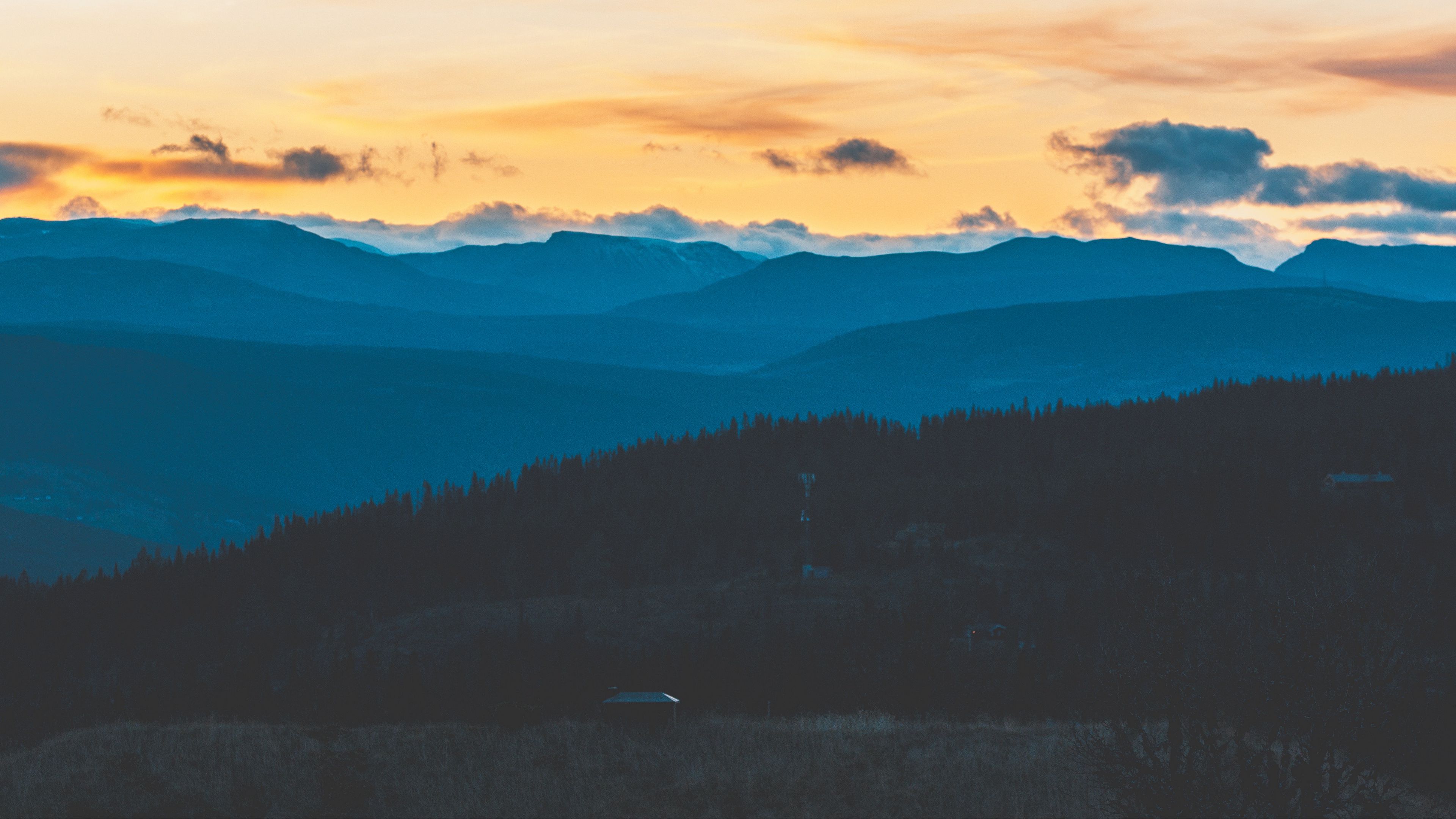 mountains, evening, sky, clouds, 4k, HD Wallpaper