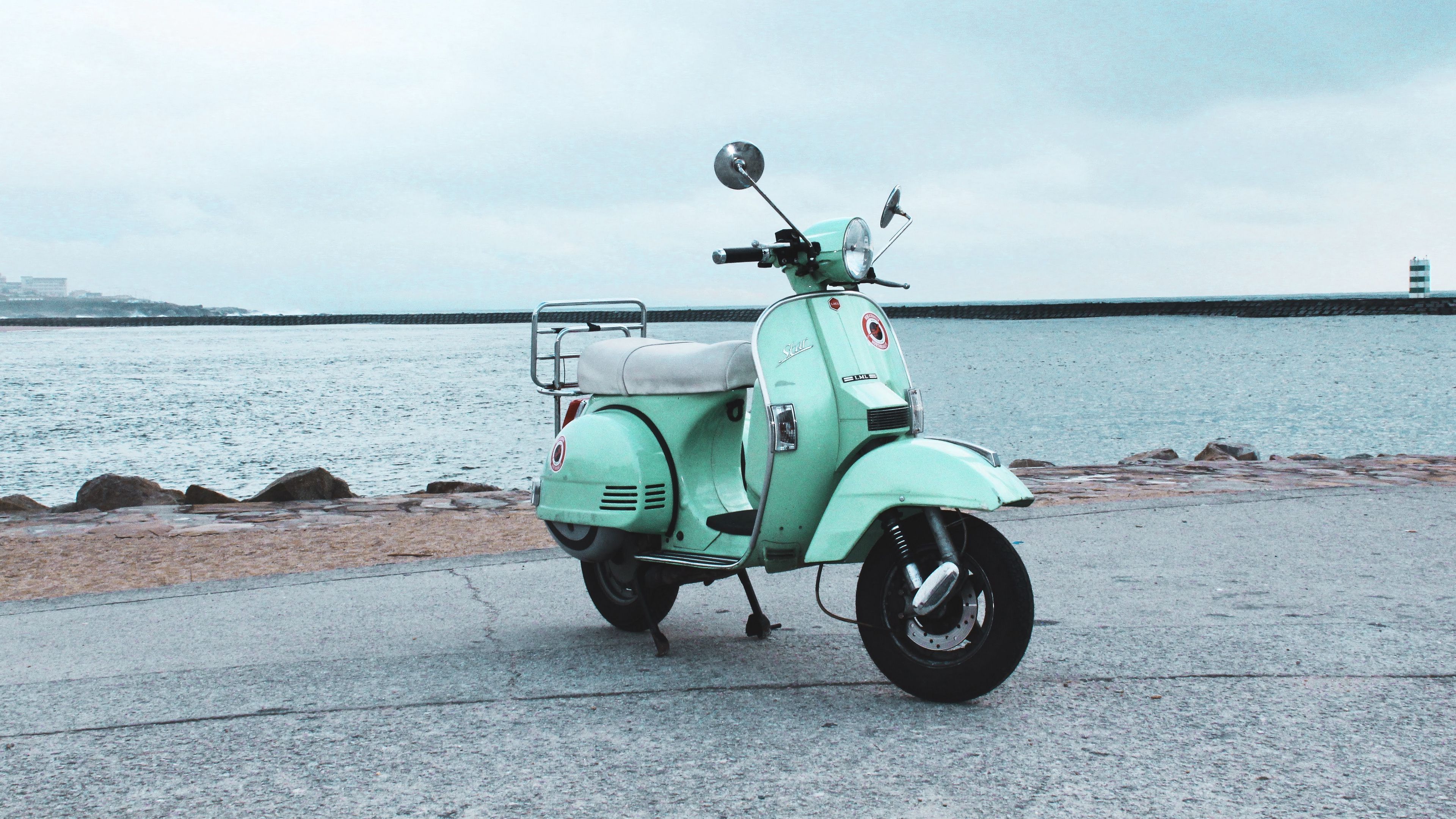 scooter, street, sea, 4k, HD Wallpaper