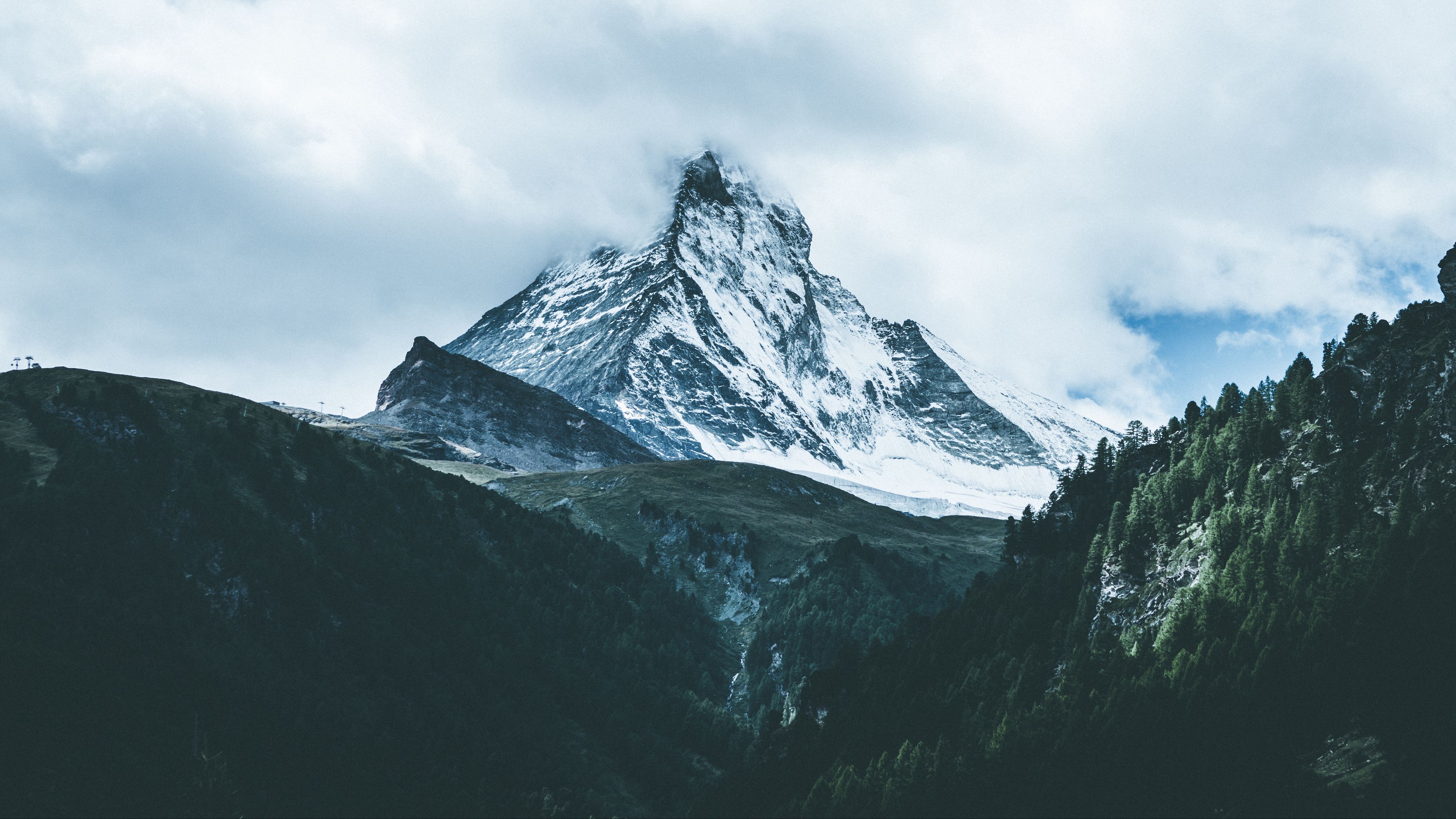 mountains, fog, sky, 4k, HD Wallpaper