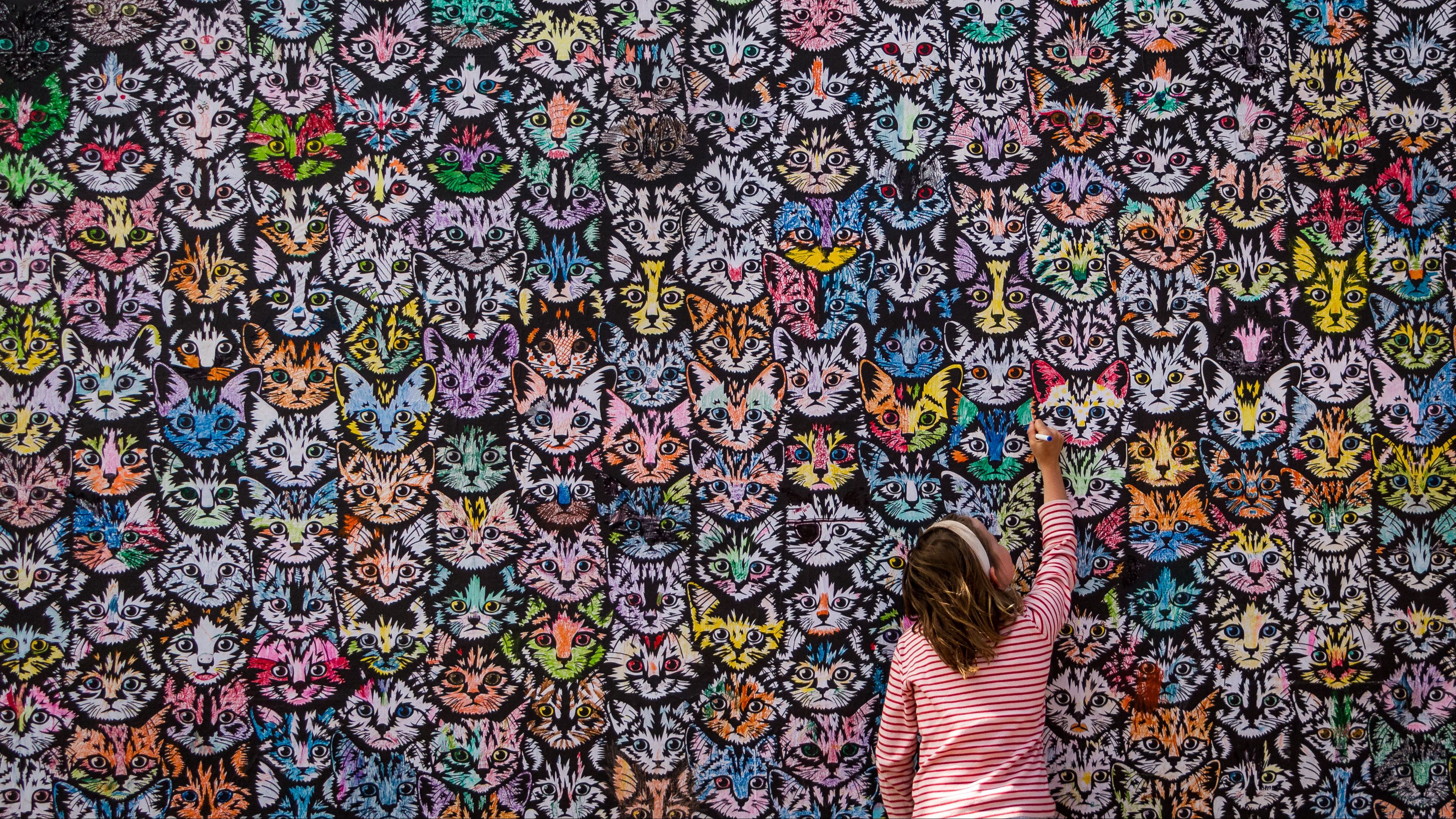 art, cats, wall, child, 4k, HD Wallpaper