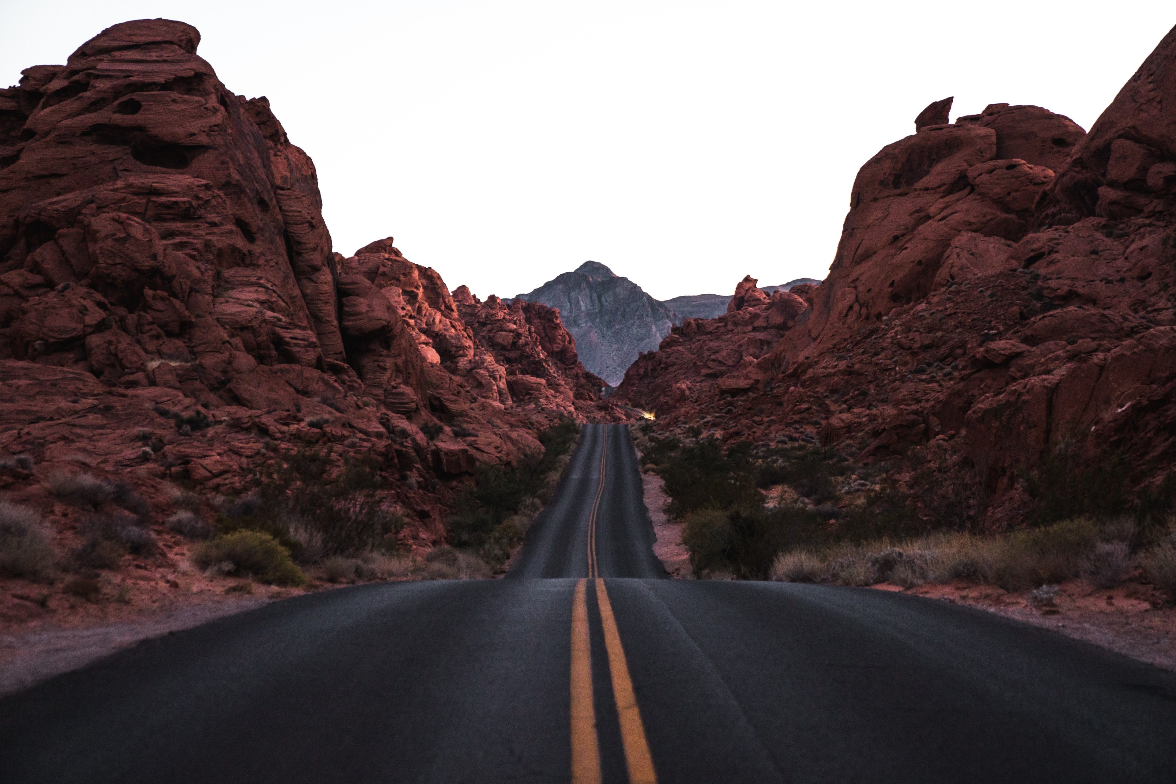 mountain rock road and line 4k, HD Wallpaper