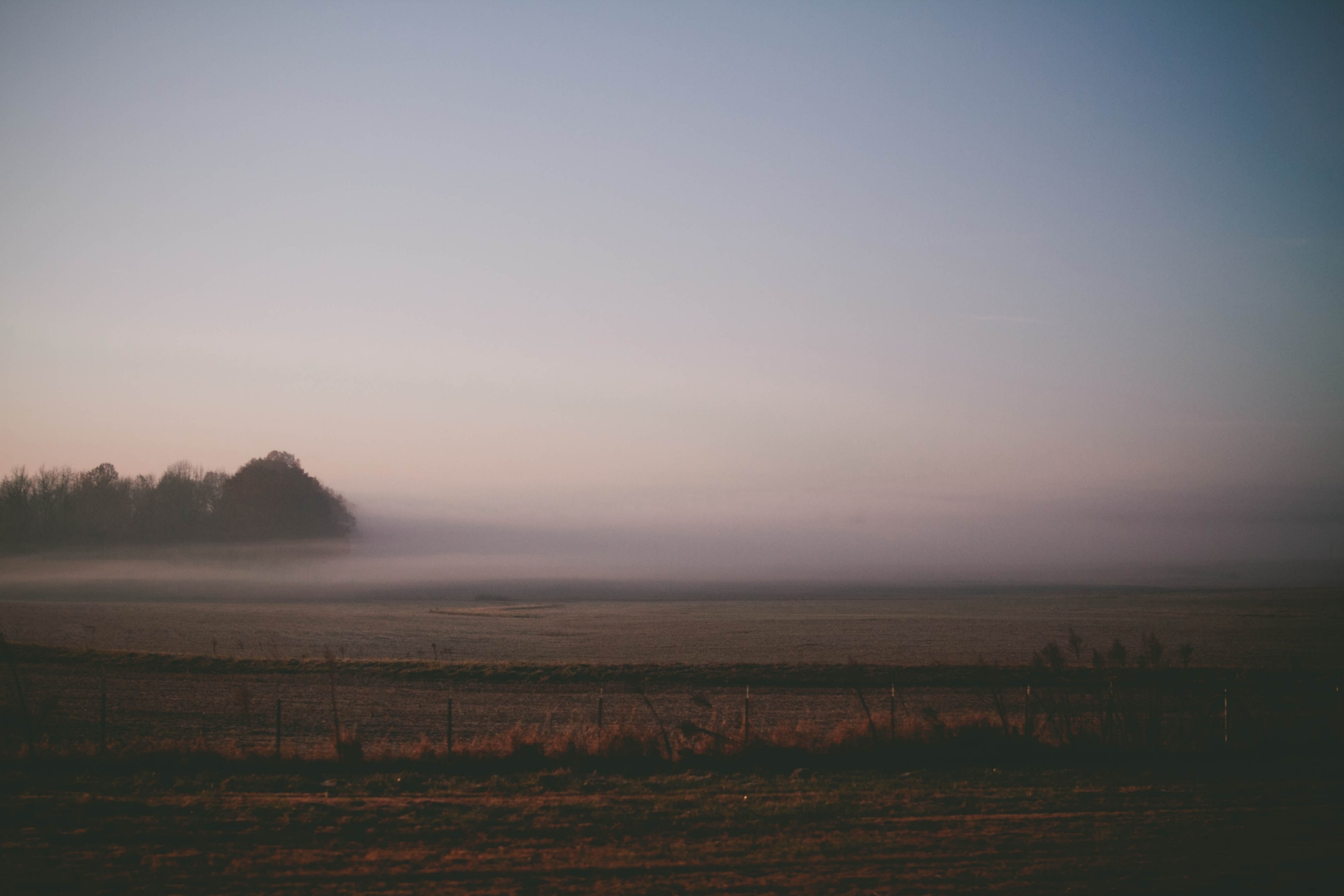 a rural landscape with a fog covering the plowed field, cloud on the field 4k, HD Wallpaper