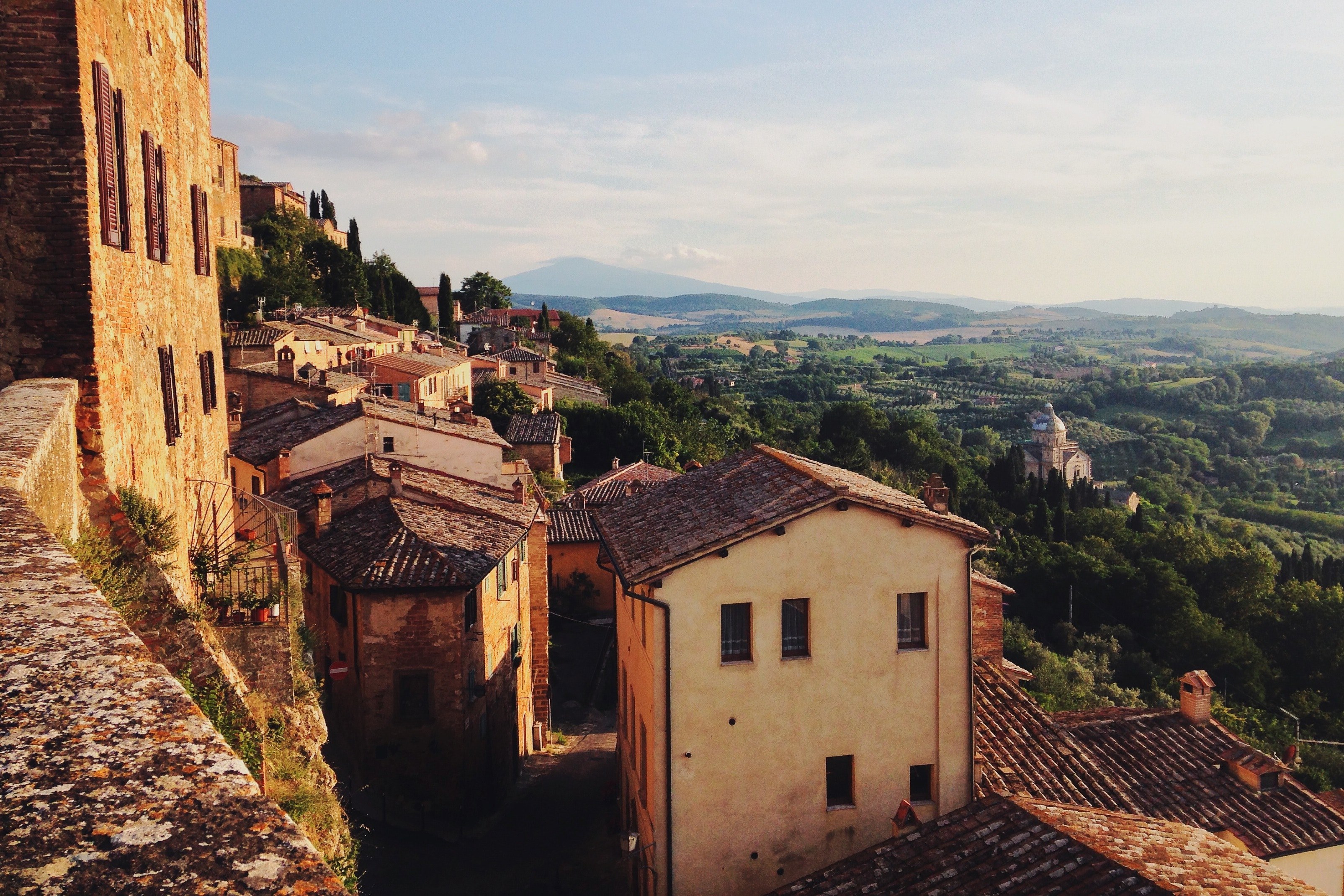 old village with houses built of stone on hillside with forest in the distance, old village on hillside 4k, HD Wallpaper