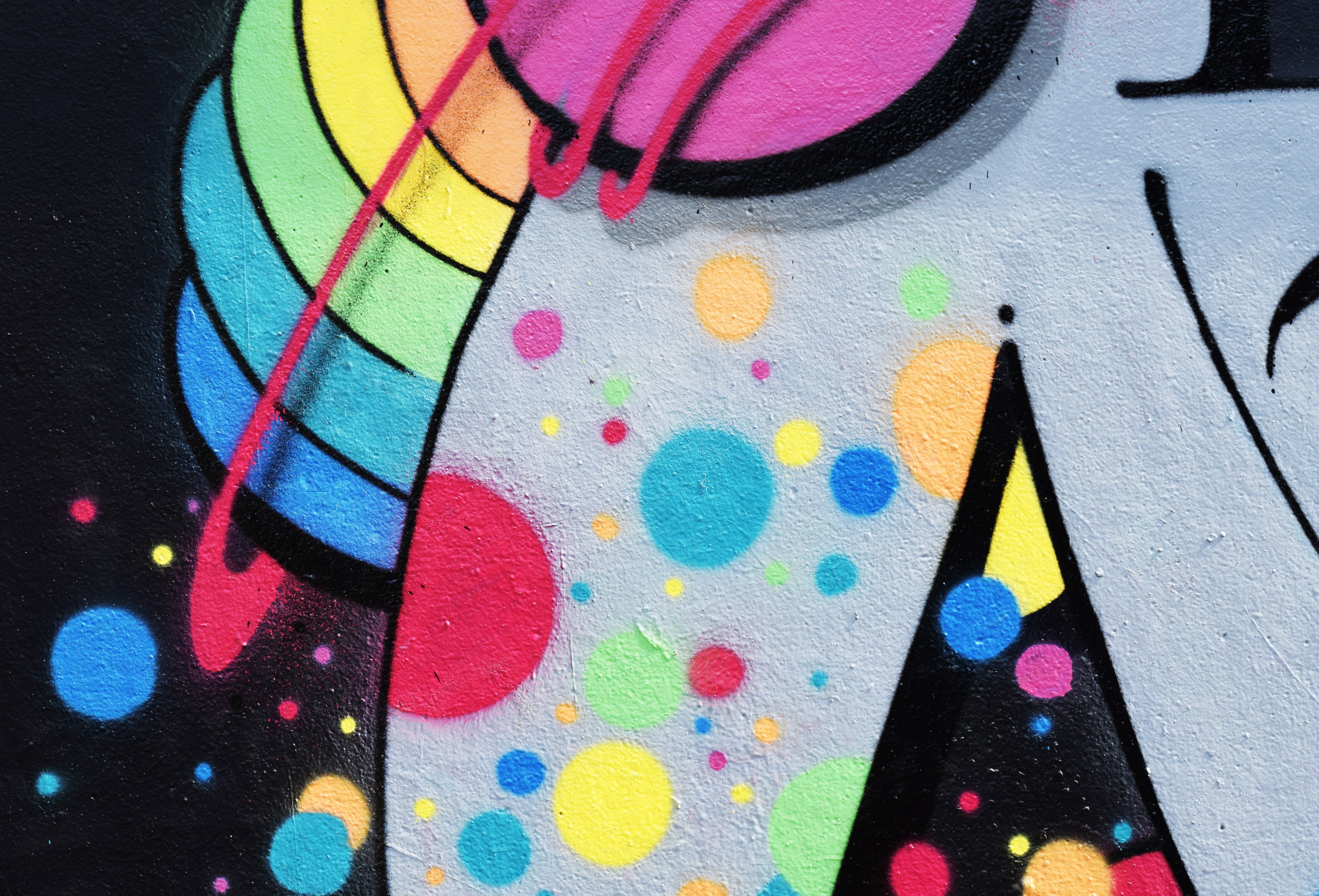 brightly colored urban street art graffiti mural at photo week, colorful mural with dots 4k, HD Wallpaper