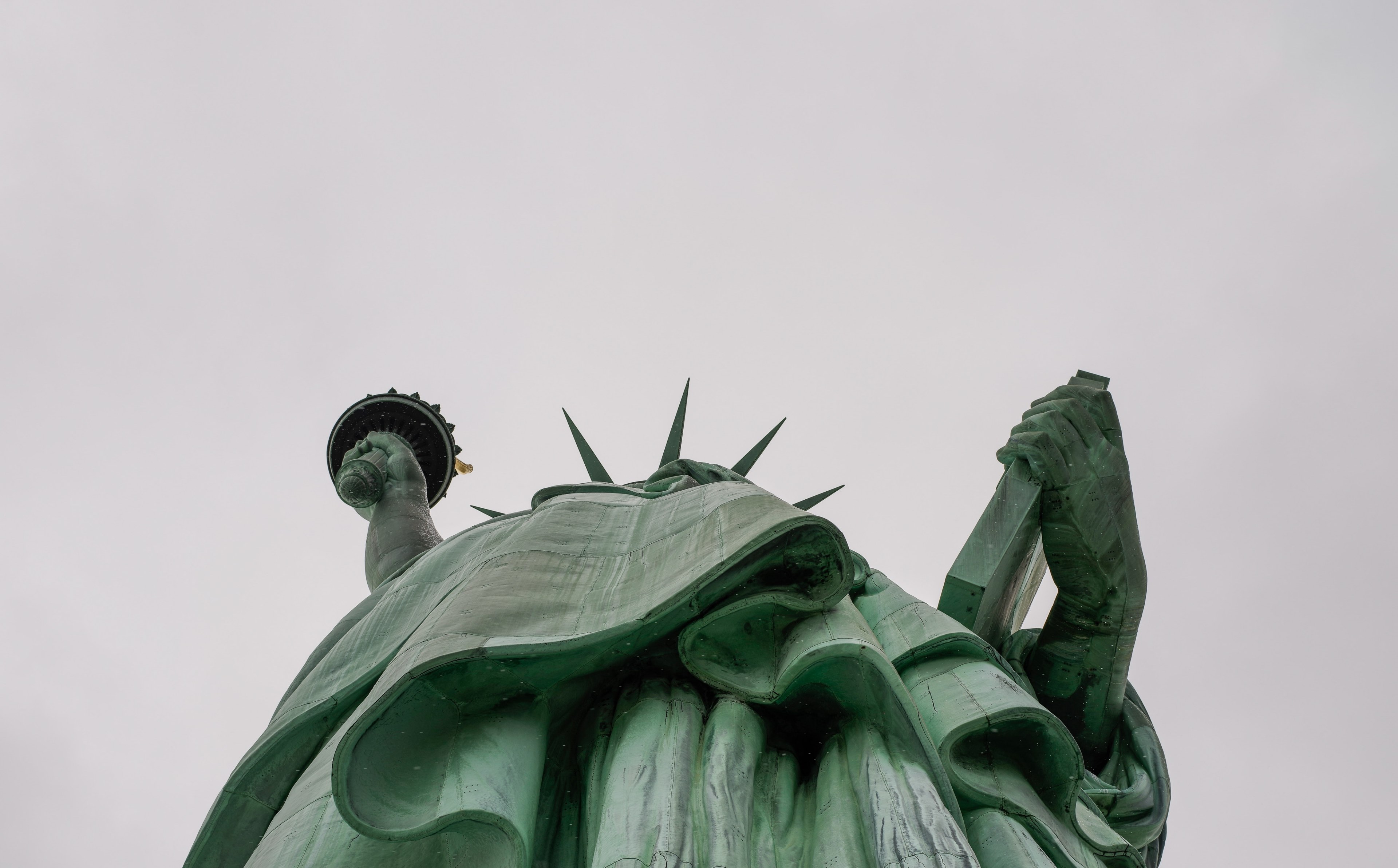 a look up at the statue of liberty from its pedestal in new york city, in awe 4k, HD Wallpaper