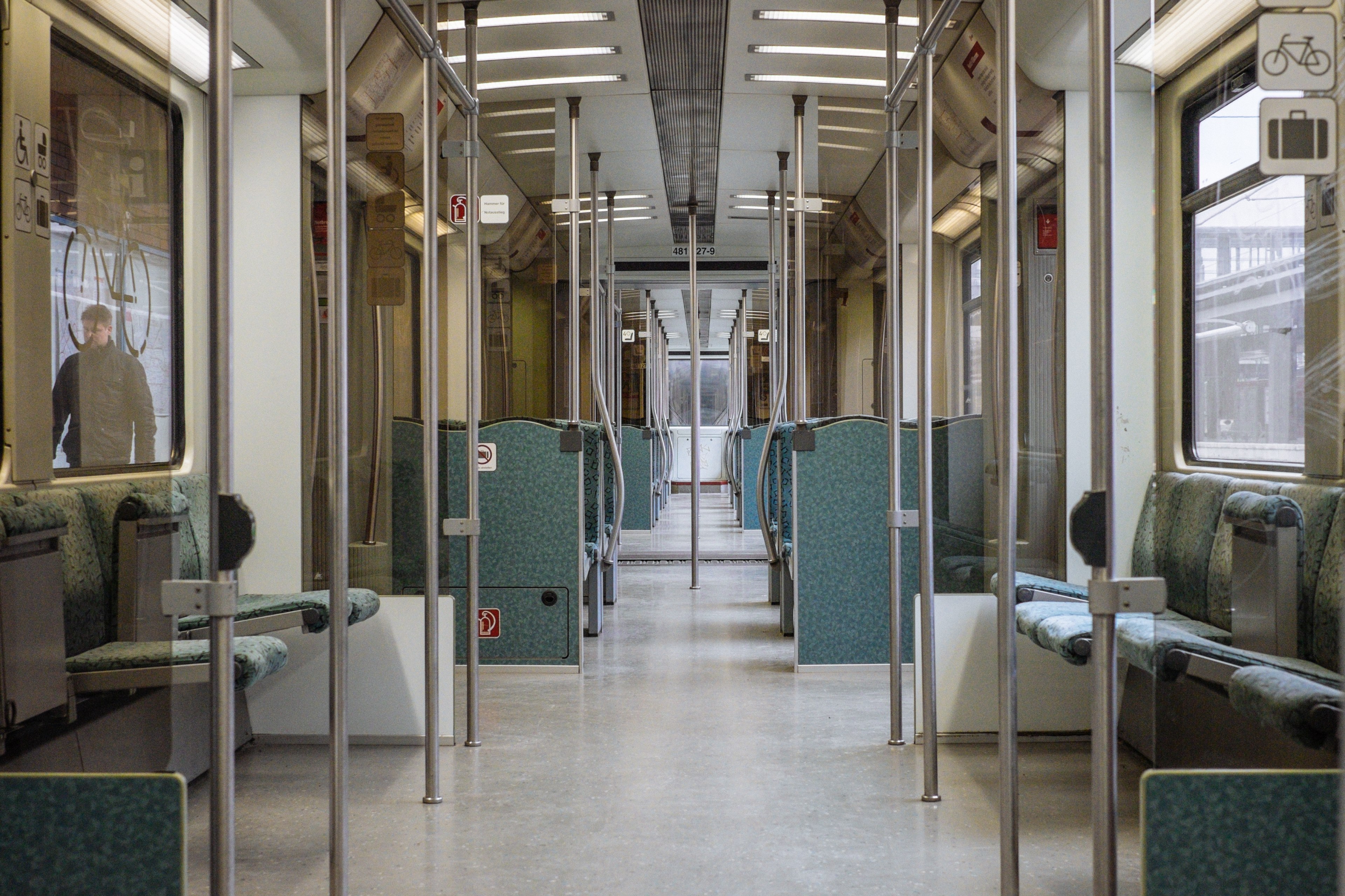 interior shot of empty subway carriage with man walking outside, empty subway car 4k, HD Wallpaper