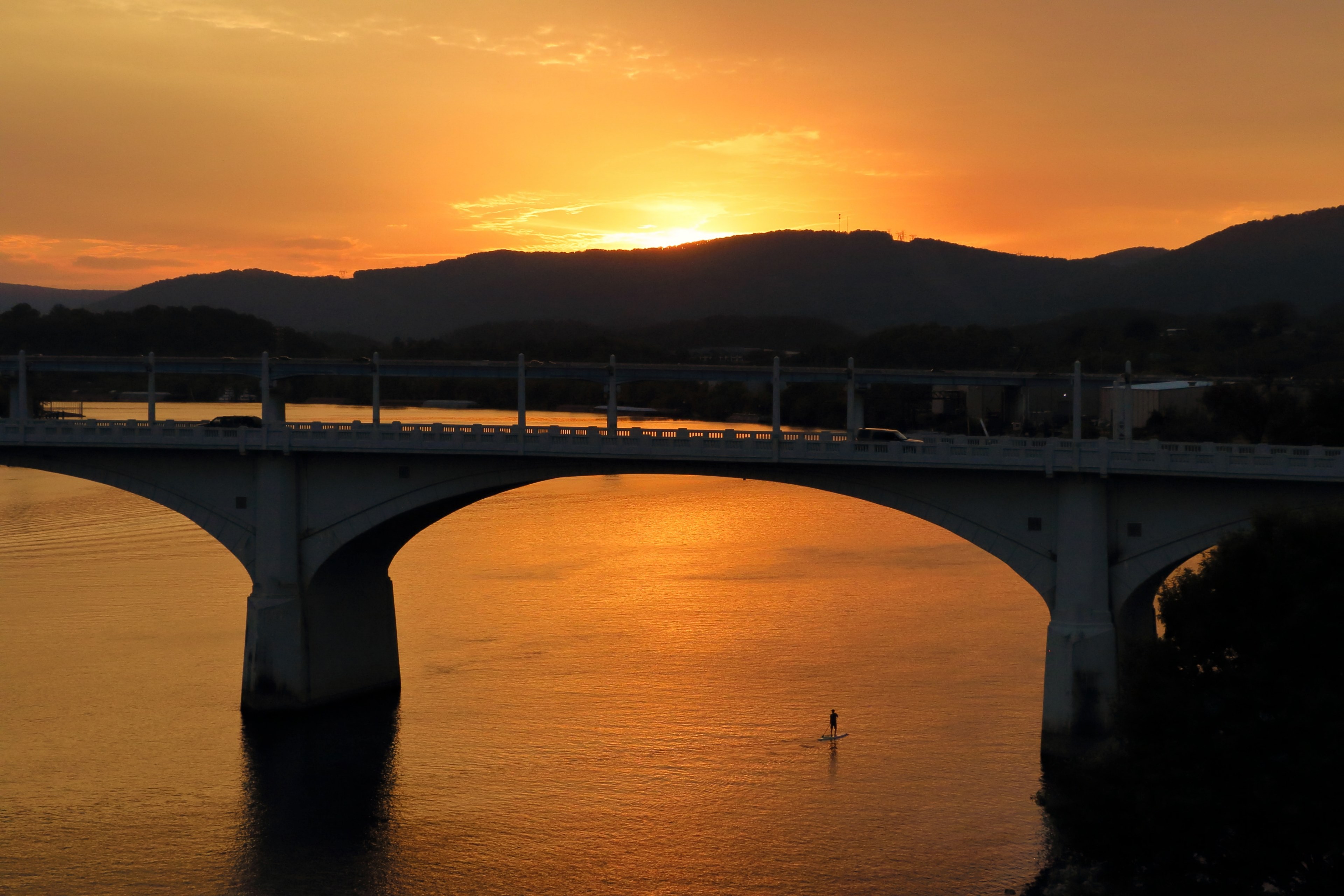 chattanooga paddle board bridge and river 4k, HD Wallpaper