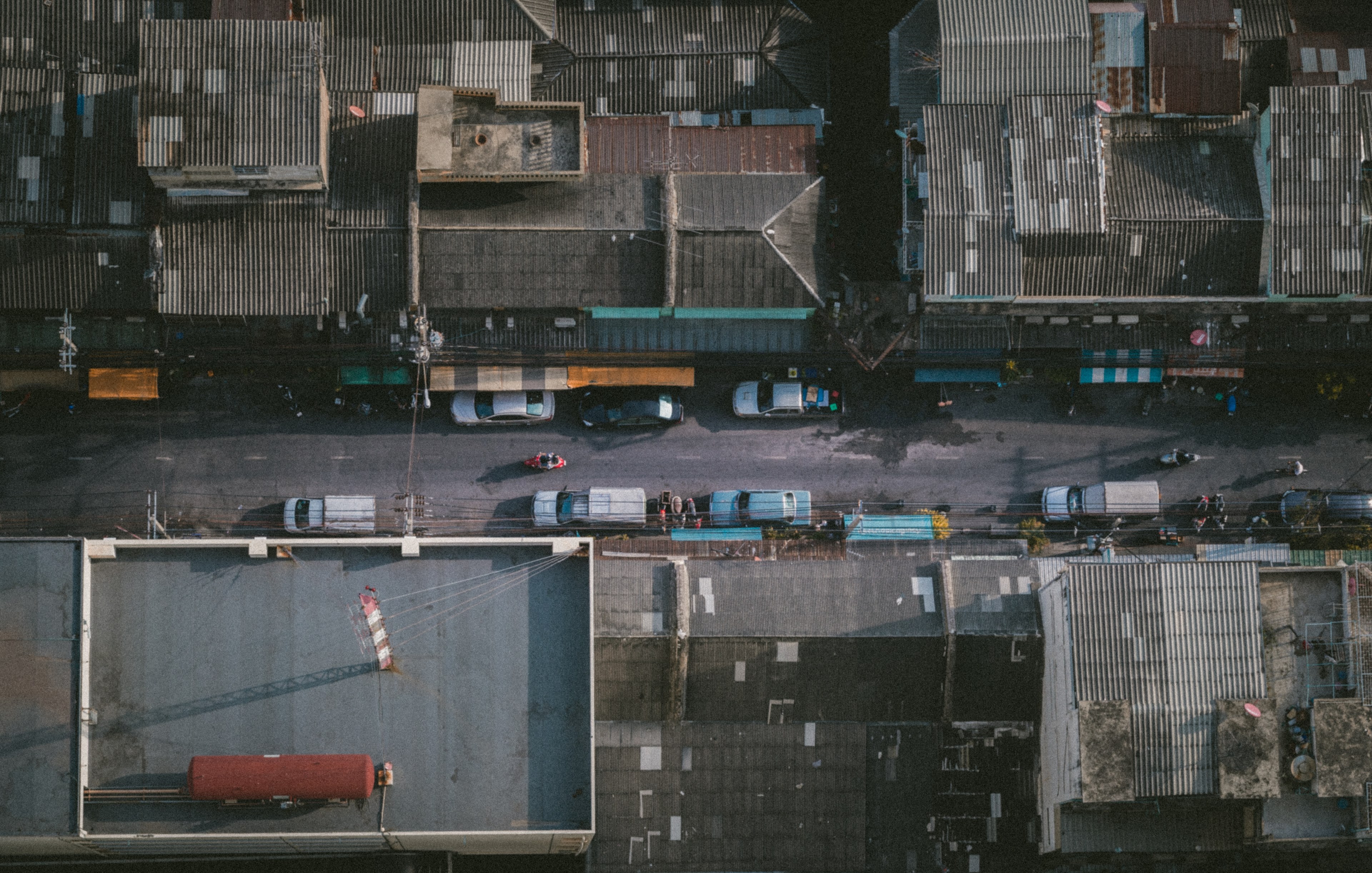 aerial drone shot of urban buildings in an industrial area downtown, aerial bangkok 4k, HD Wallpaper