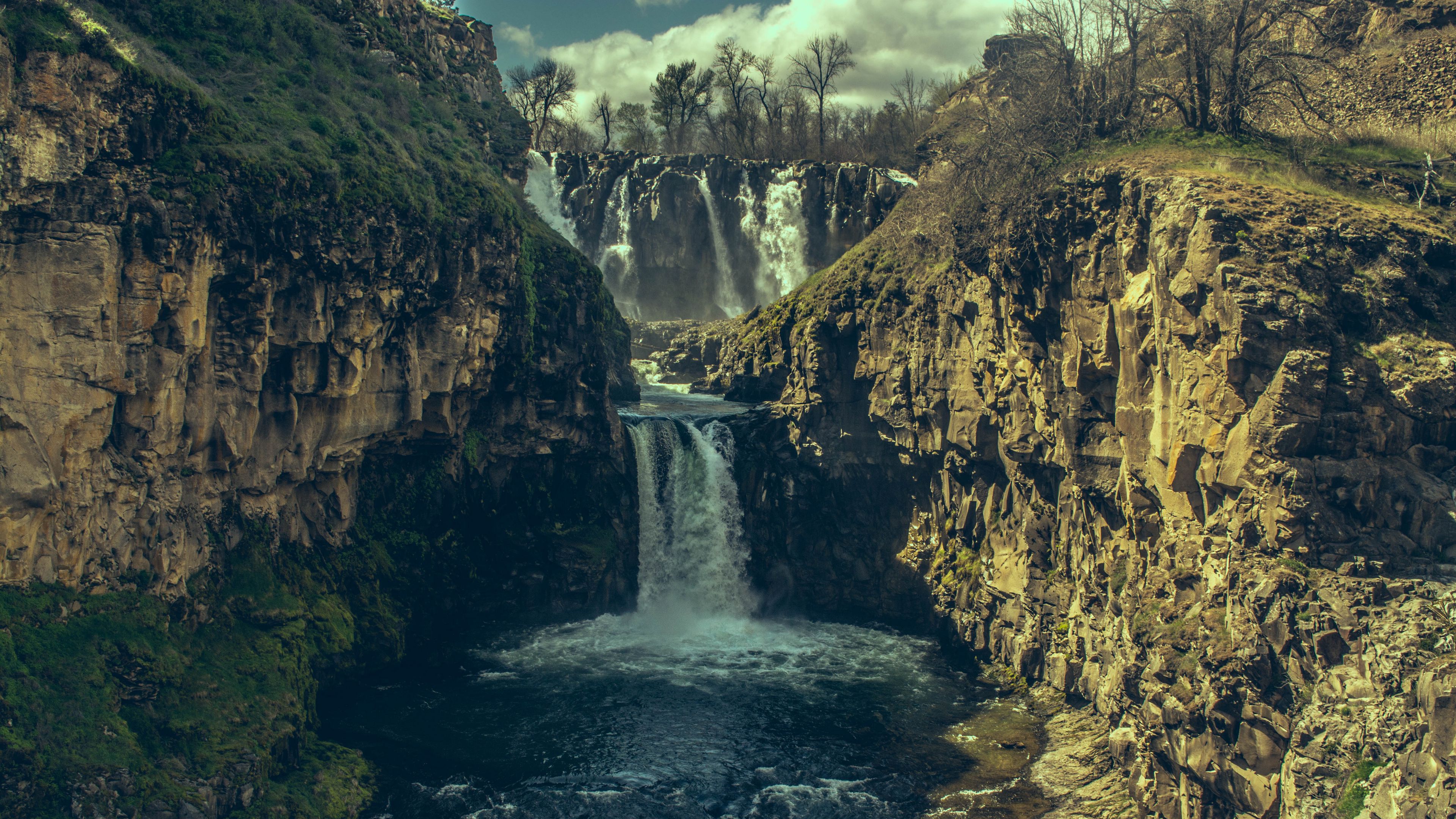 waterfall, precipice, stones, shadow, 4k, HD Wallpaper