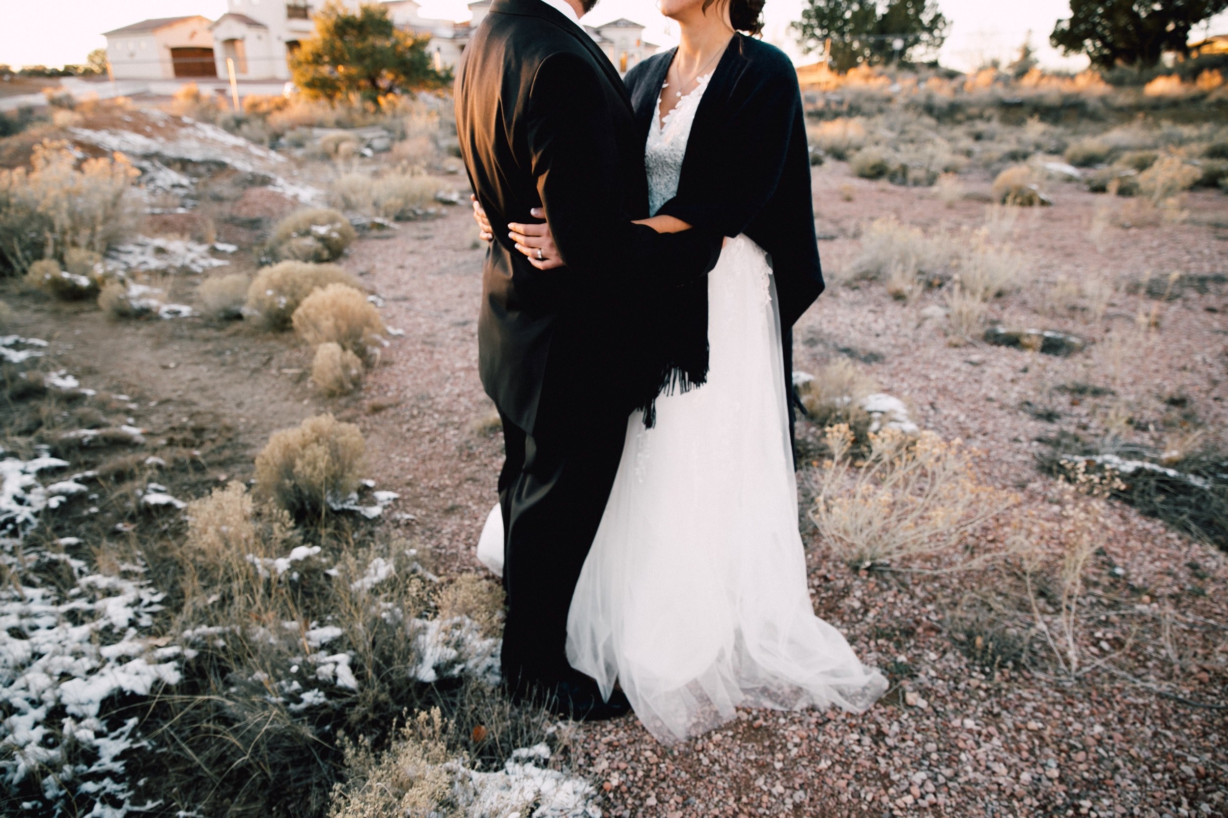 bride and groom hold each other in gallup at sunset, desert wedding 4k, HD Wallpaper